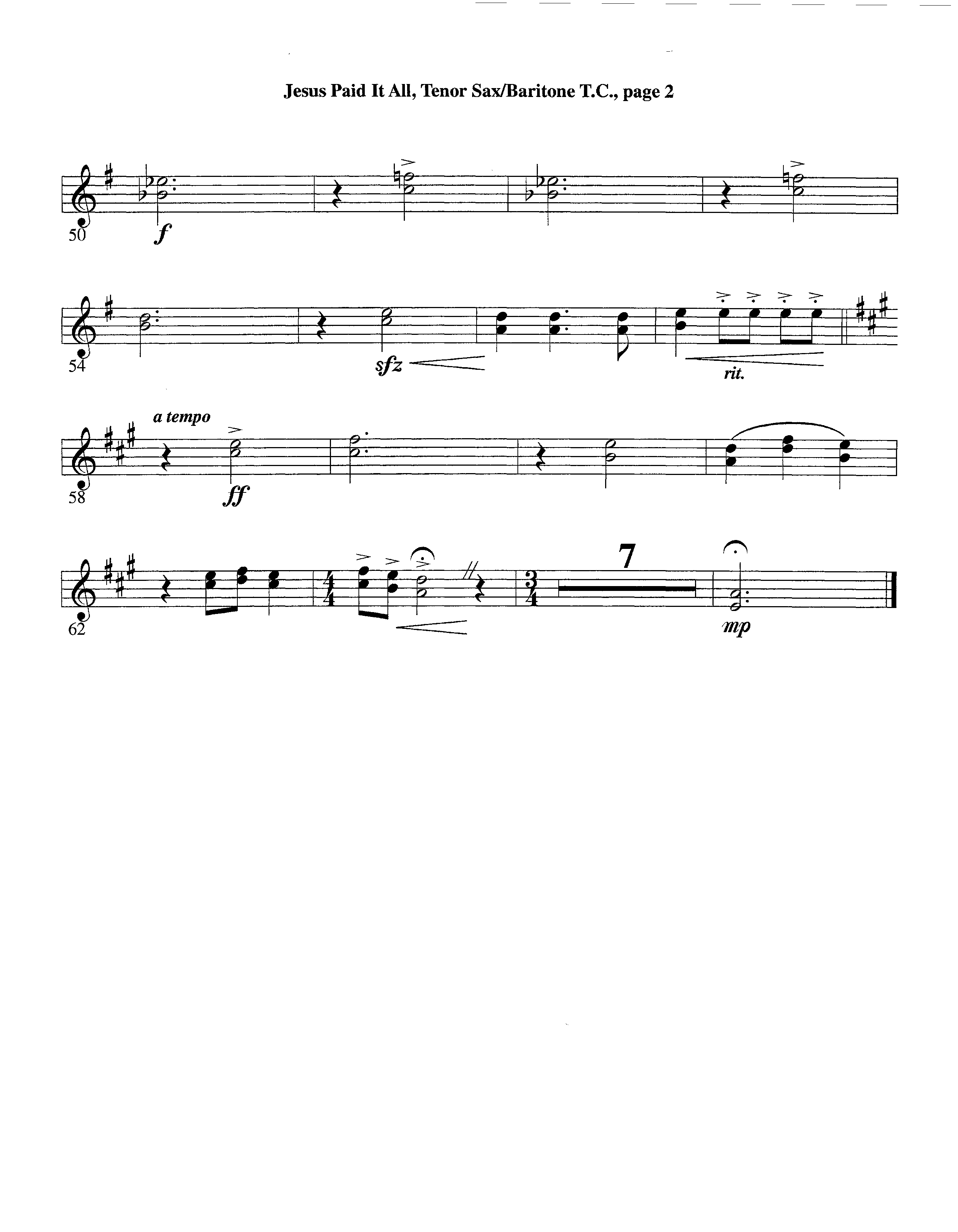 Jesus Paid It All (Instrumental) Tenor Sax/Baritone T.C. (Lifeway Worship / Arr. Tom Payne)