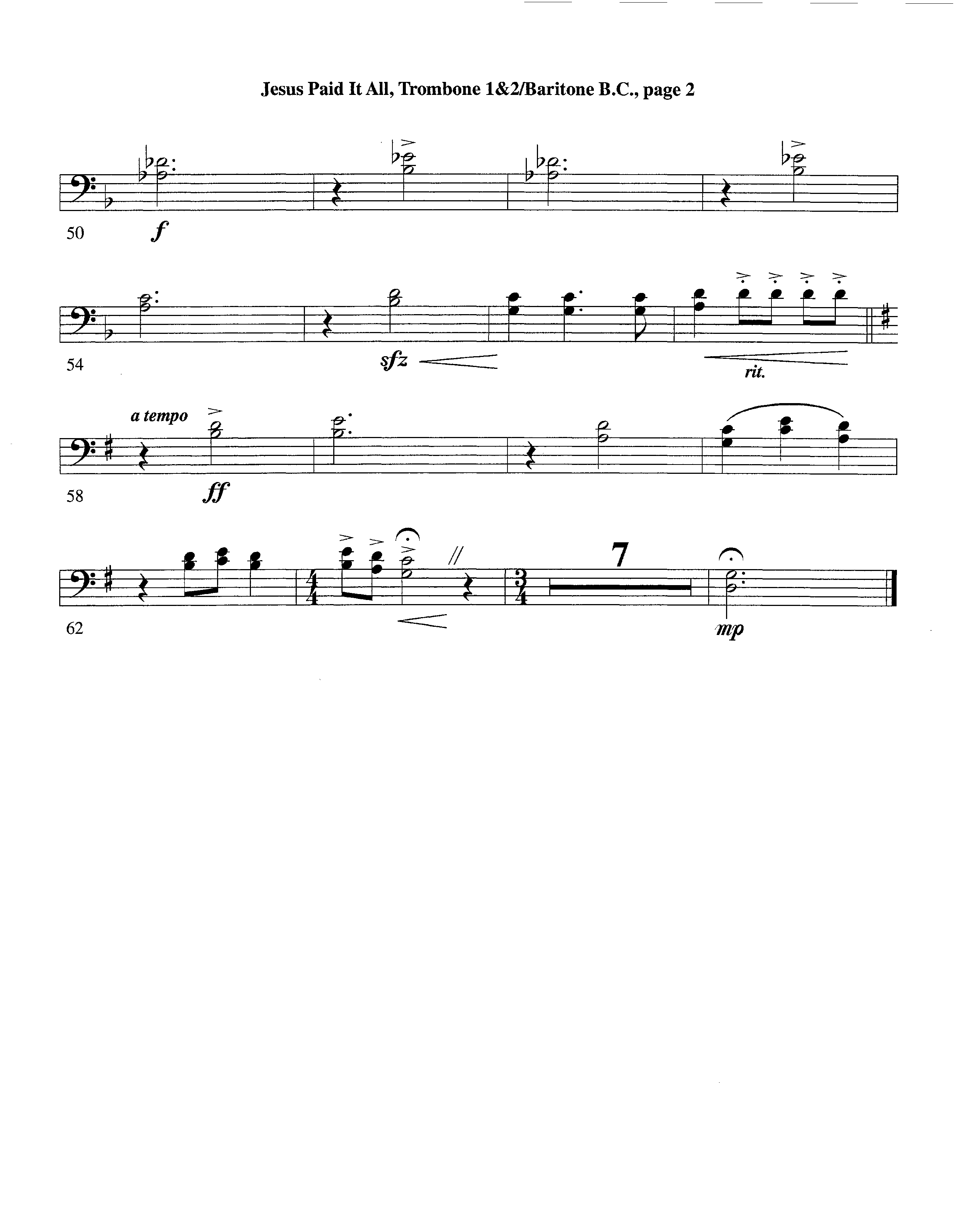 Jesus Paid It All (Instrumental) Trombone 1/2 (Lifeway Worship / Arr. Tom Payne)