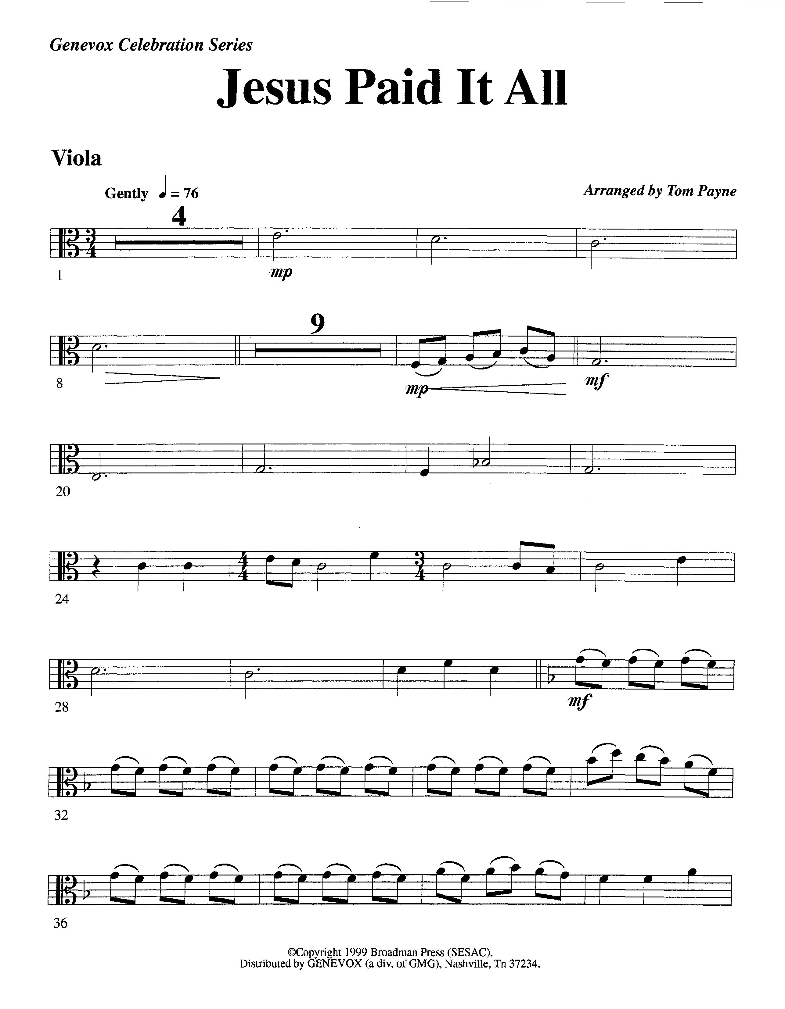 Jesus Paid It All (Instrumental) Viola (Lifeway Worship / Arr. Tom Payne)