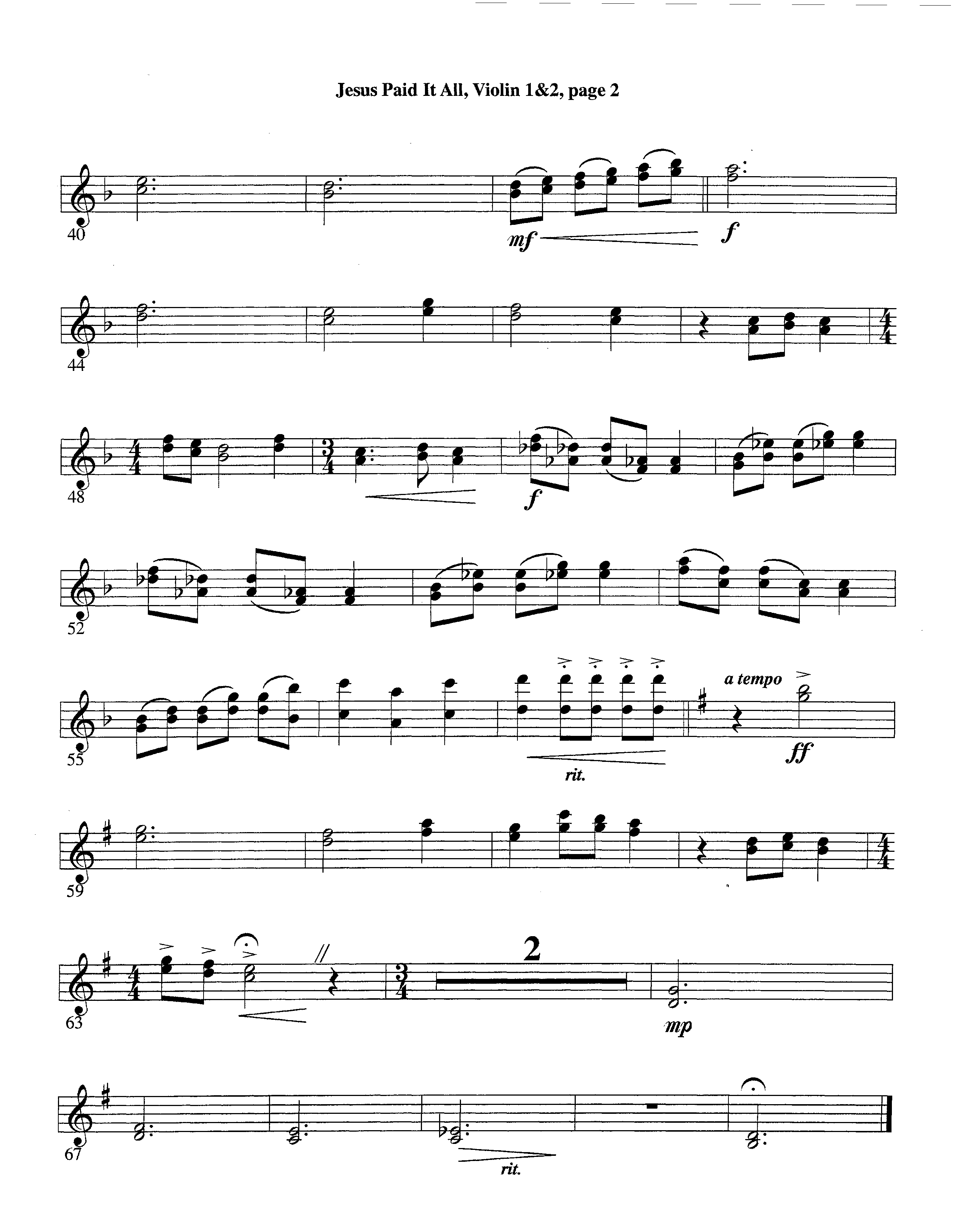 Jesus Paid It All (Instrumental) Violin 1/2 (Lifeway Worship / Arr. Tom Payne)