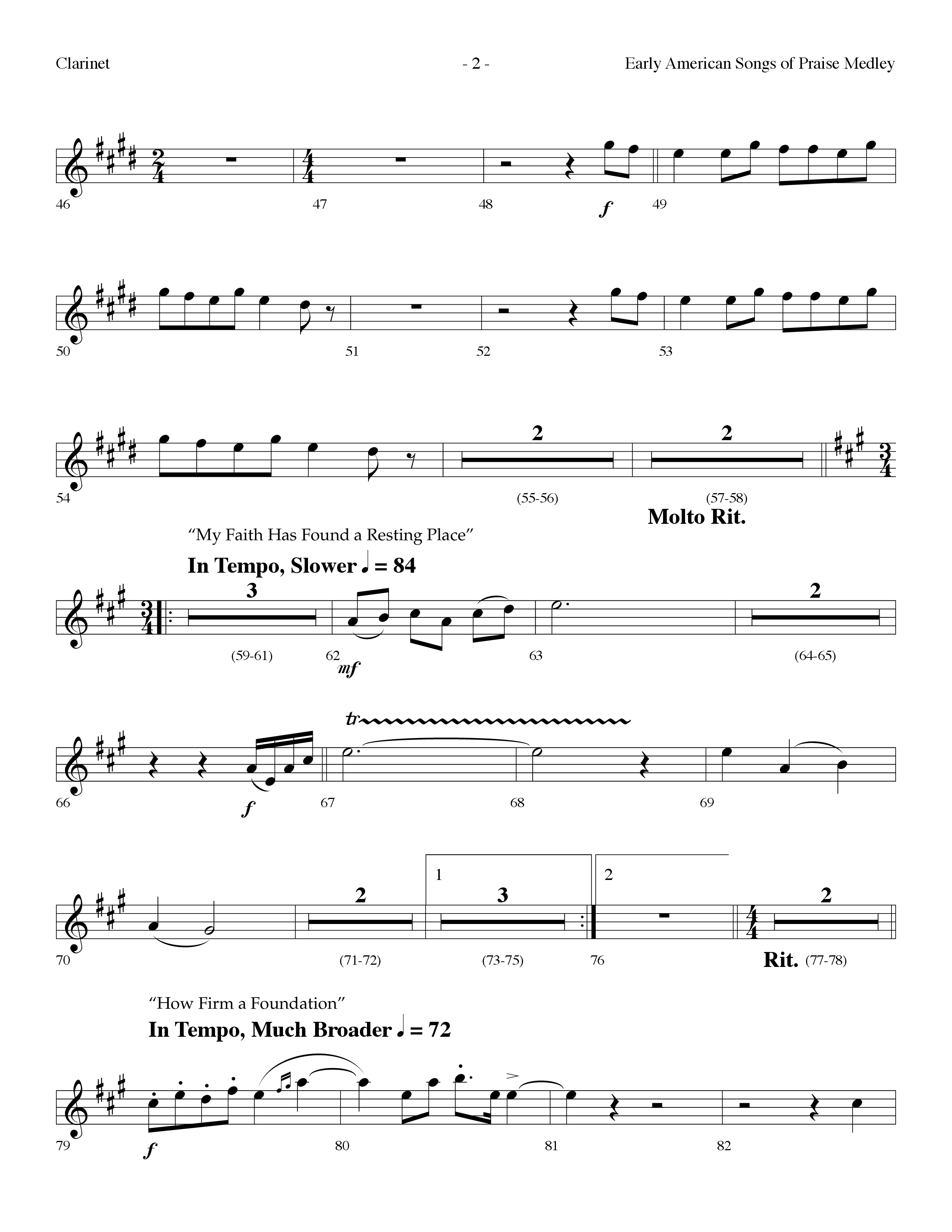 Early American Songs Of Praise Medley (with Shaker Hymn, Come Thou Fount Of Every Blessing, My Faith (Choral Anthem SATB) Clarinet (Lifeway Choral / Arr. Dennis Allen)