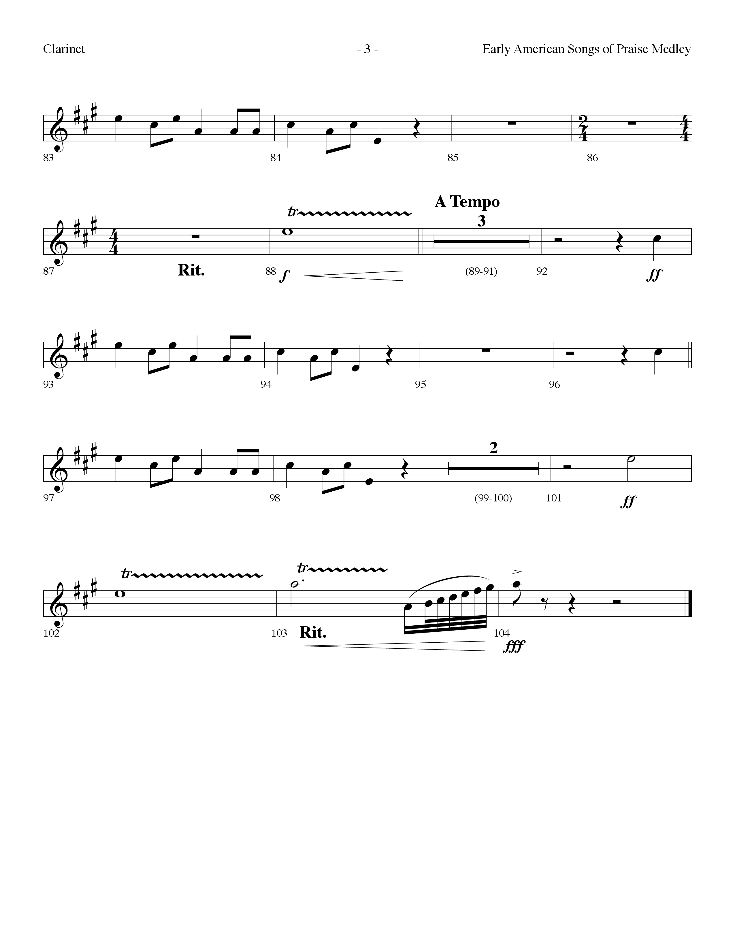 Early American Songs Of Praise Medley (with Shaker Hymn, Come Thou Fount Of Every Blessing, My Faith (Choral Anthem SATB) Clarinet (Lifeway Choral / Arr. Dennis Allen)