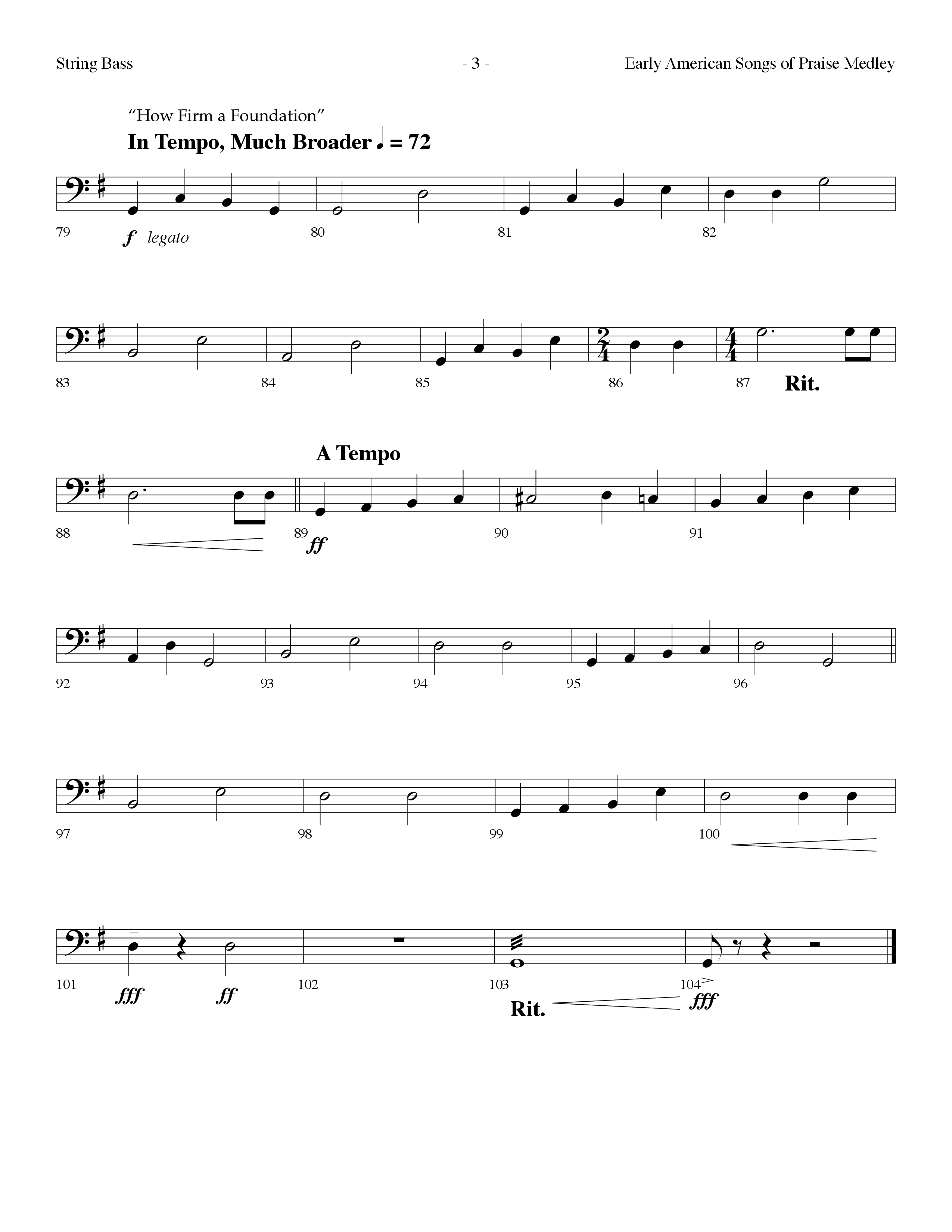 Early American Songs Of Praise Medley (with Shaker Hymn, Come Thou Fount Of Every Blessing, My Faith (Choral Anthem SATB) String Bass (Lifeway Choral / Arr. Dennis Allen)