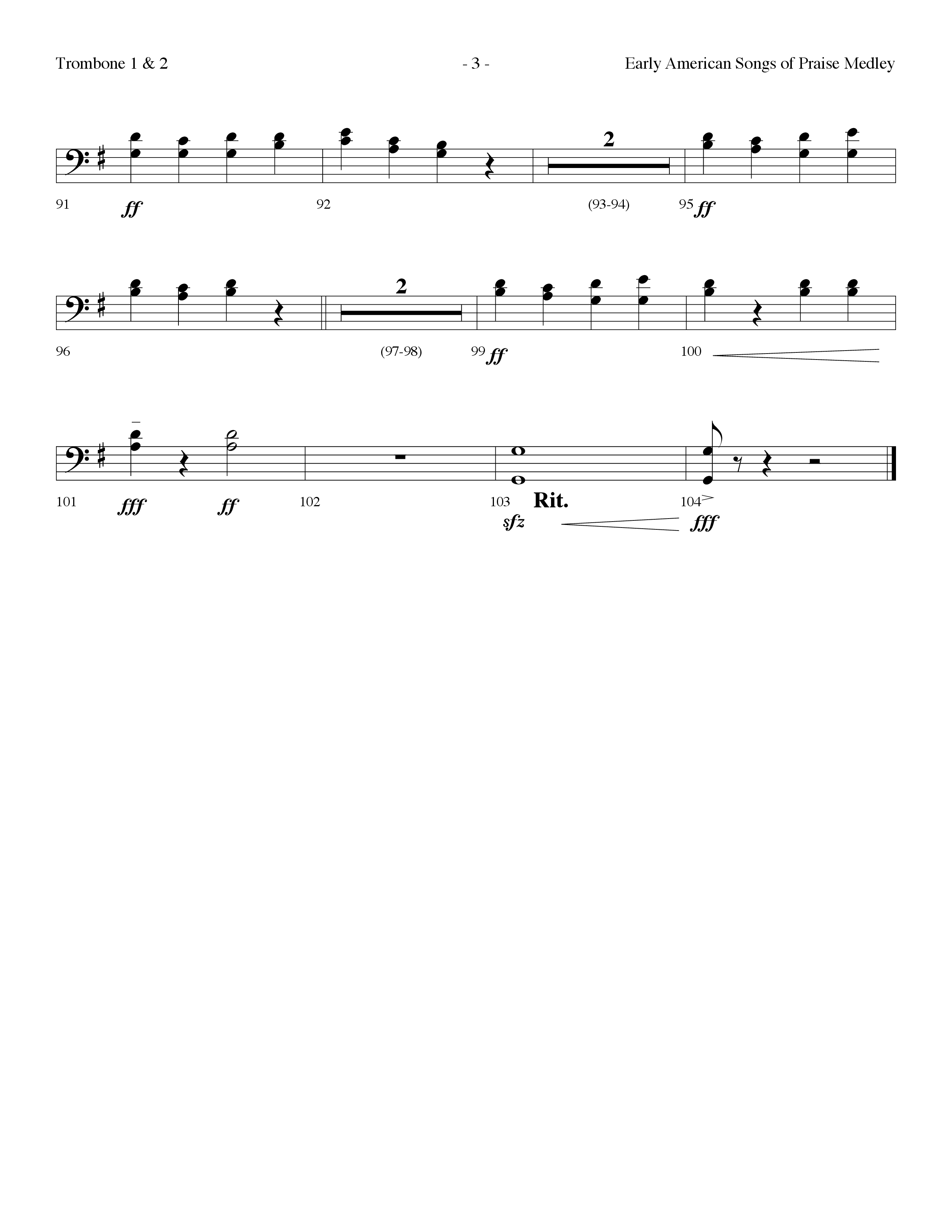 Early American Songs Of Praise Medley (with Shaker Hymn, Come Thou Fount Of Every Blessing, My Faith (Choral Anthem SATB) Trombone 1/2 (Lifeway Choral / Arr. Dennis Allen)