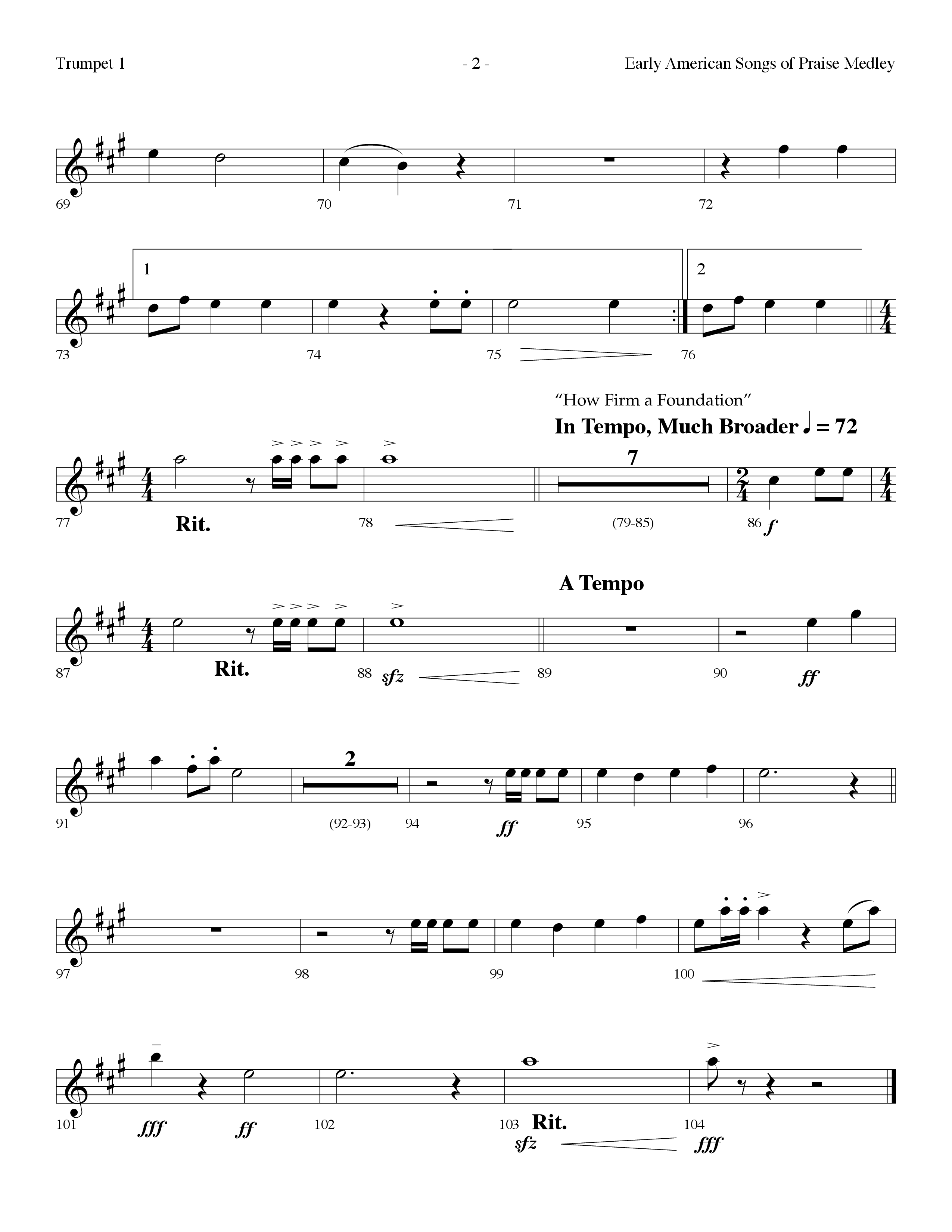 Early American Songs Of Praise Medley (with Shaker Hymn, Come Thou Fount Of Every Blessing, My Faith (Choral Anthem SATB) Trumpet 1 (Lifeway Choral / Arr. Dennis Allen)
