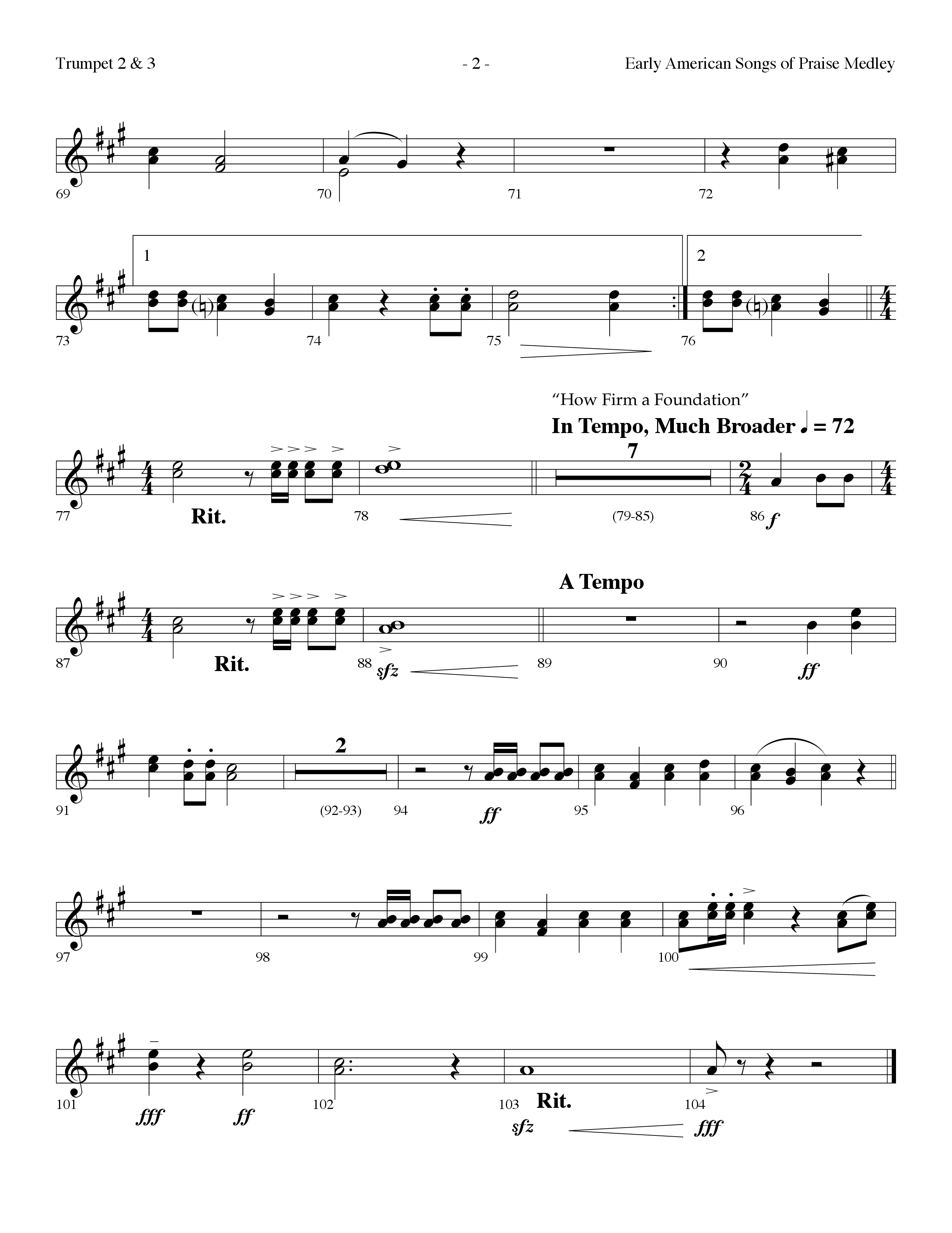 Early American Songs Of Praise Medley (with Shaker Hymn, Come Thou Fount Of Every Blessing, My Faith (Choral Anthem SATB) Trumpet 2/3 (Lifeway Choral / Arr. Dennis Allen)