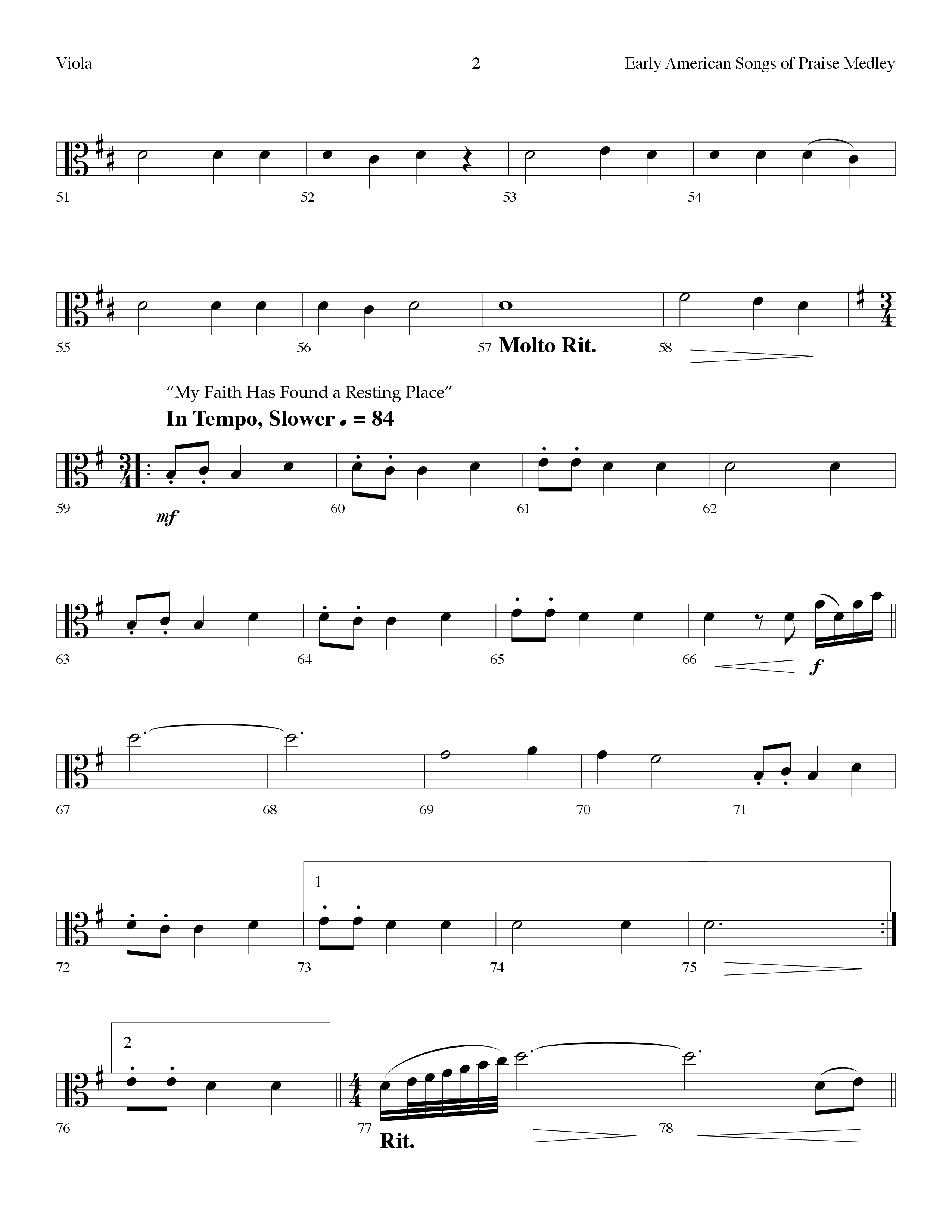 Early American Songs Of Praise Medley (with Shaker Hymn, Come Thou Fount Of Every Blessing, My Faith (Choral Anthem SATB) Viola (Lifeway Choral / Arr. Dennis Allen)