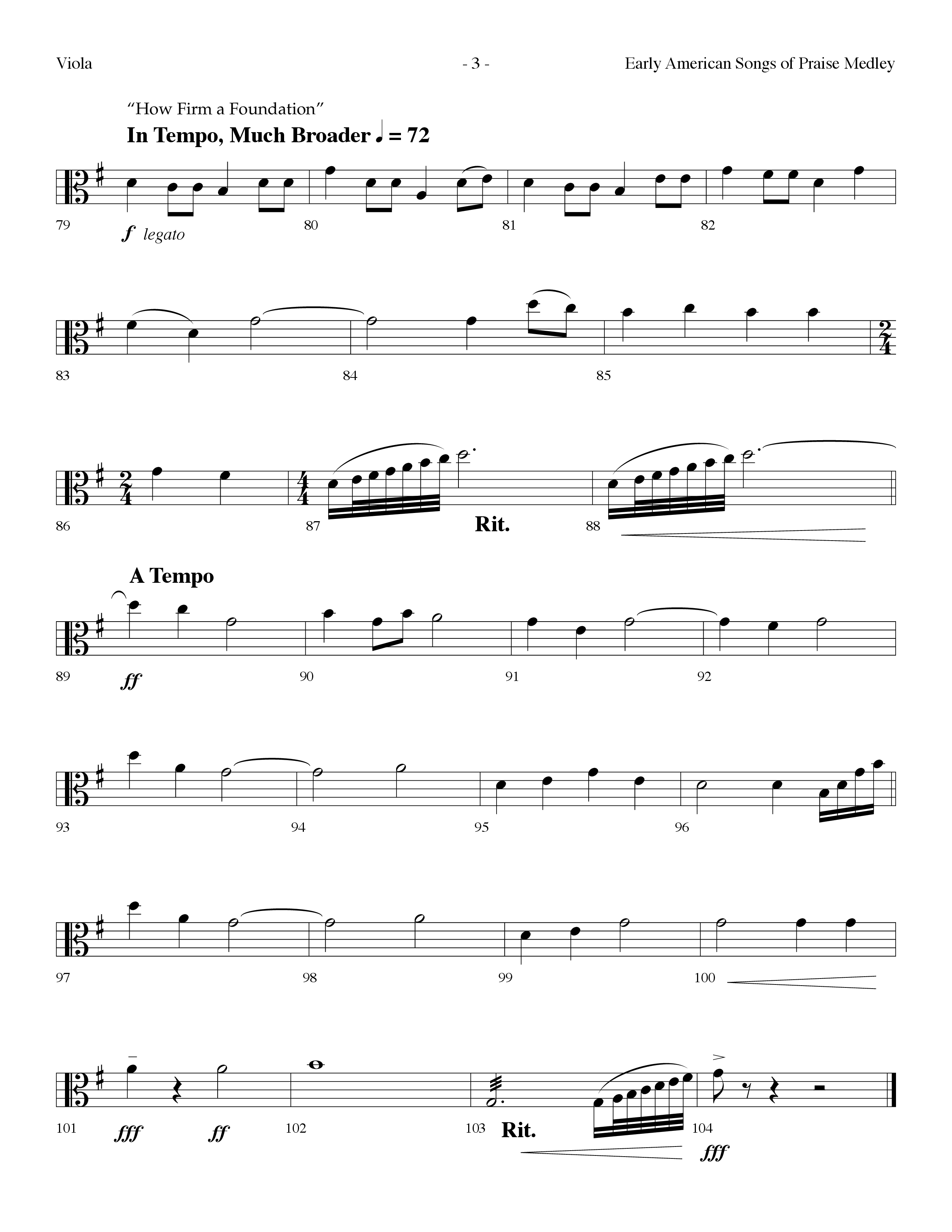 Early American Songs Of Praise Medley (with Shaker Hymn, Come Thou Fount Of Every Blessing, My Faith (Choral Anthem SATB) Viola (Lifeway Choral / Arr. Dennis Allen)