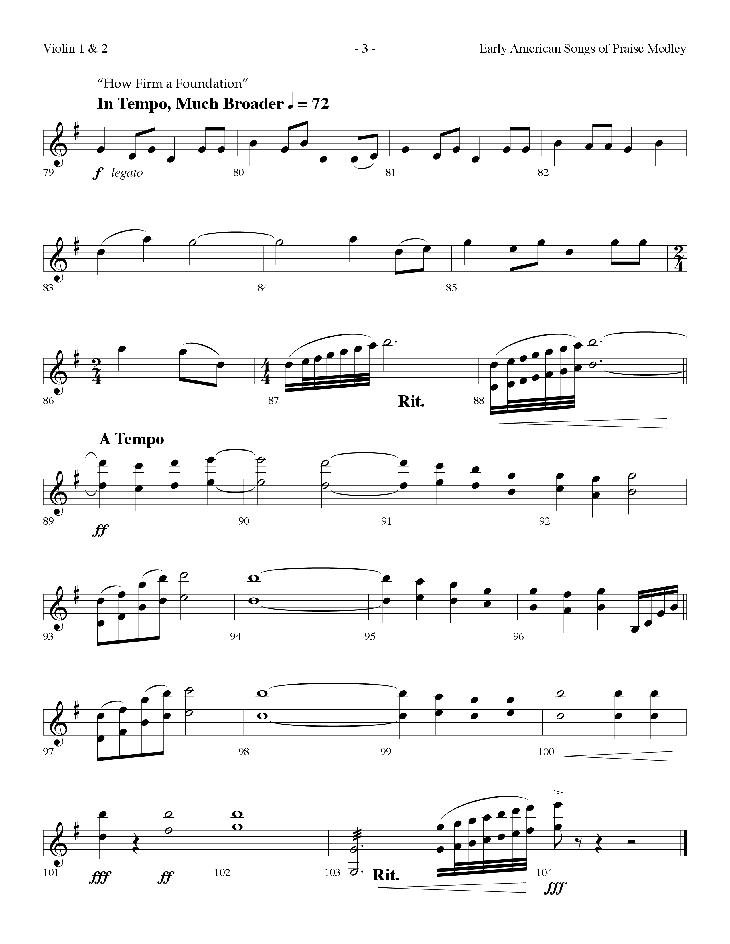 Early American Songs Of Praise Medley (with Shaker Hymn, Come Thou Fount Of Every Blessing, My Faith (Choral Anthem SATB) Violin 1/2 (Lifeway Choral / Arr. Dennis Allen)