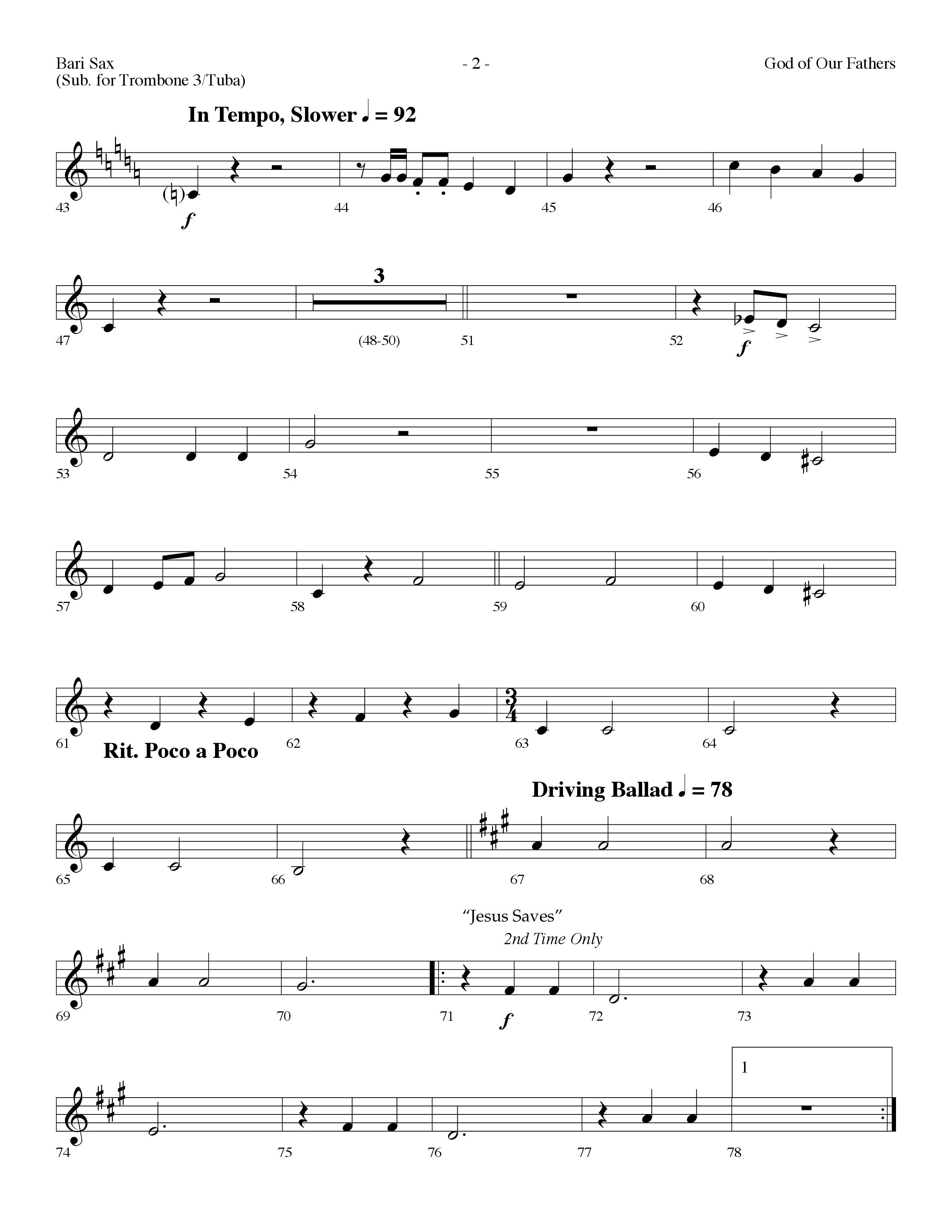 God Of Our Fathers (with Jesus Saves) (Choral Anthem SATB) Bari Sax (Lifeway Choral / Arr. Dennis Allen)