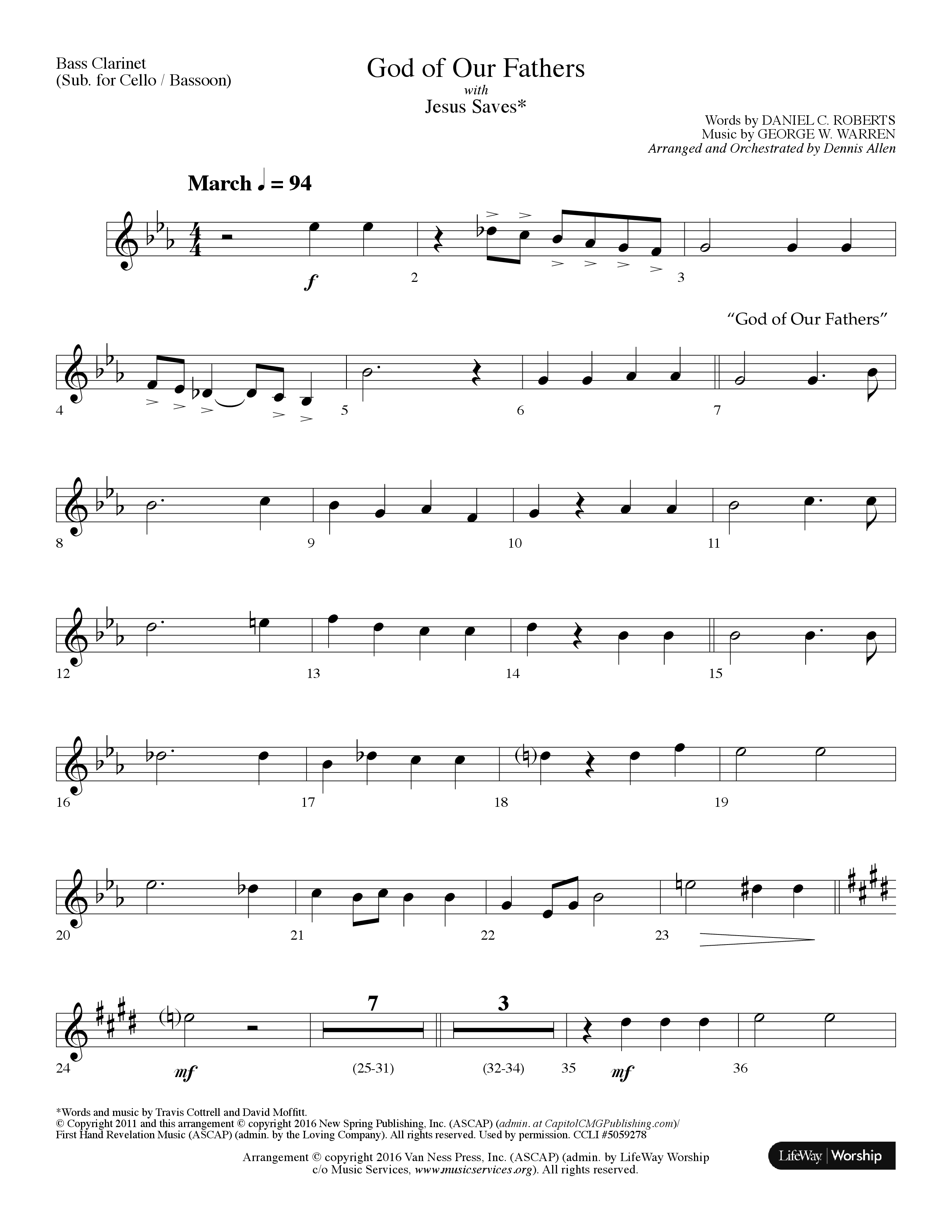 God Of Our Fathers (with Jesus Saves) (Choral Anthem SATB) Bass Clarinet (Lifeway Choral / Arr. Dennis Allen)