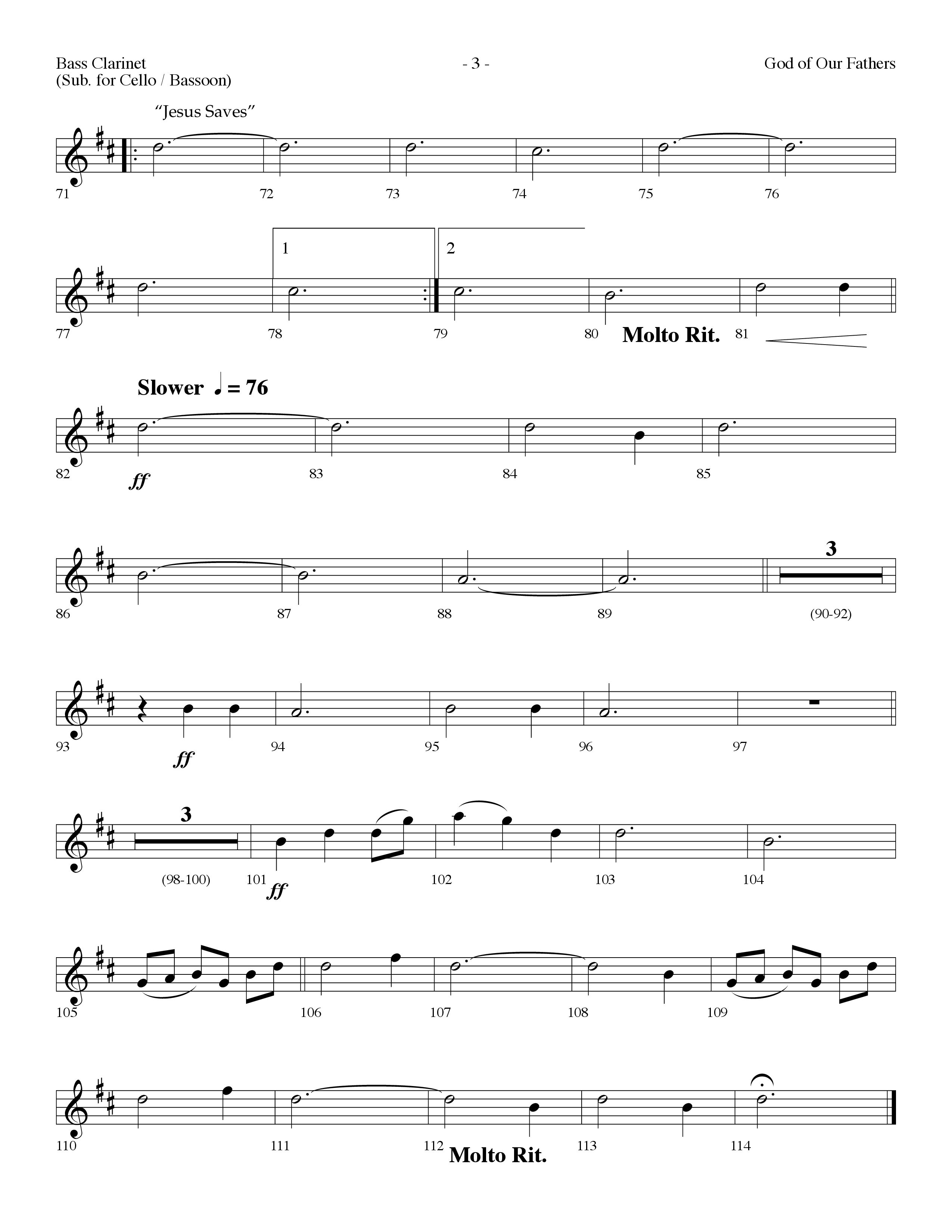 God Of Our Fathers (with Jesus Saves) (Choral Anthem SATB) Bass Clarinet (Lifeway Choral / Arr. Dennis Allen)
