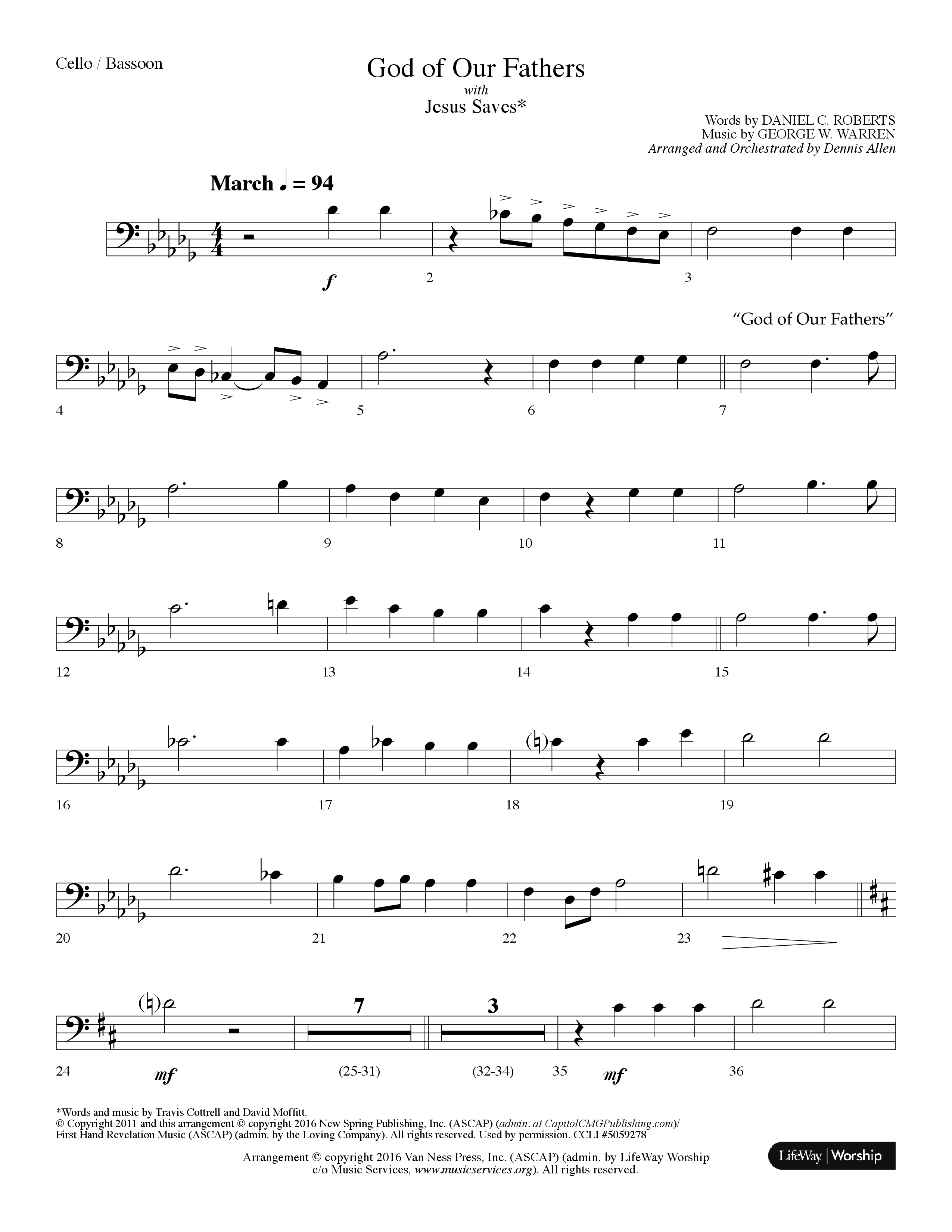 God Of Our Fathers (with Jesus Saves) (Choral Anthem SATB) Cello (Lifeway Choral / Arr. Dennis Allen)