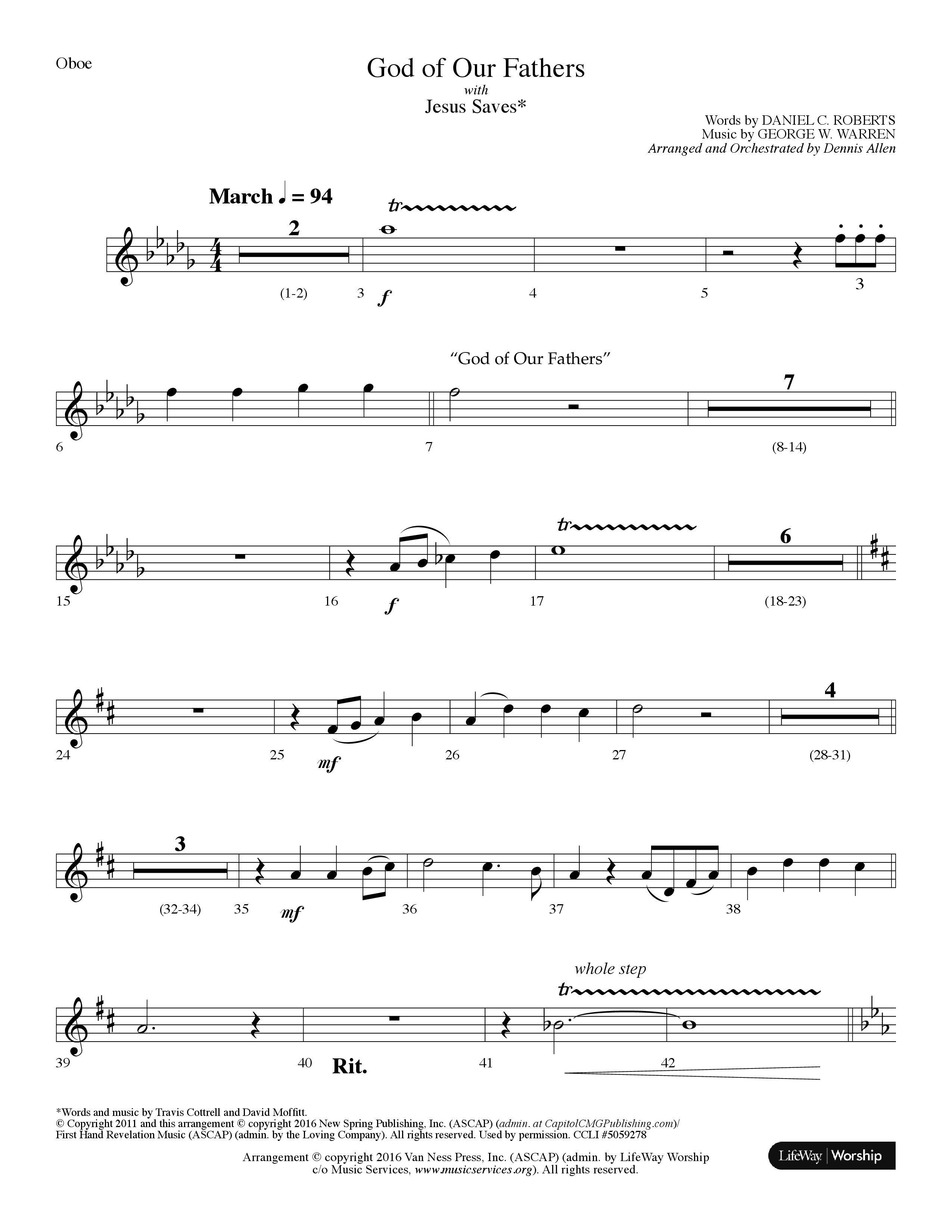 God Of Our Fathers (with Jesus Saves) (Choral Anthem SATB) Oboe (Lifeway Choral / Arr. Dennis Allen)