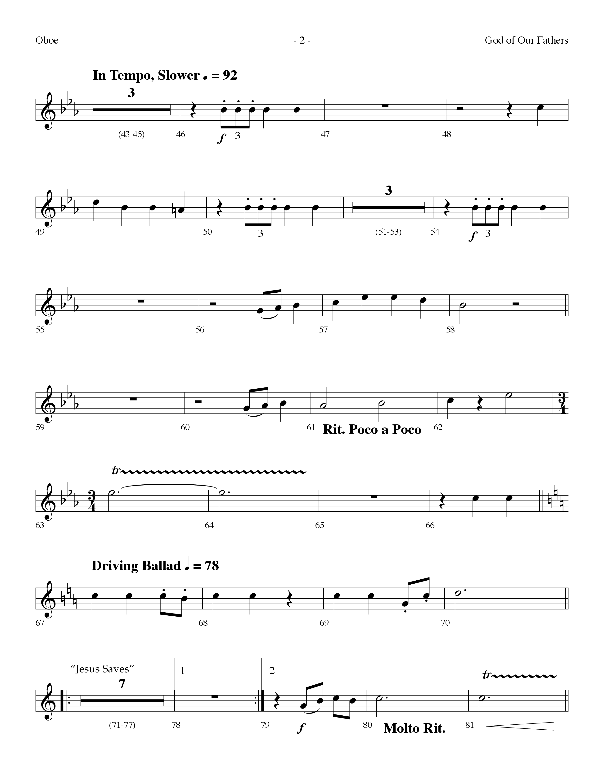 God Of Our Fathers (with Jesus Saves) (Choral Anthem SATB) Oboe (Lifeway Choral / Arr. Dennis Allen)