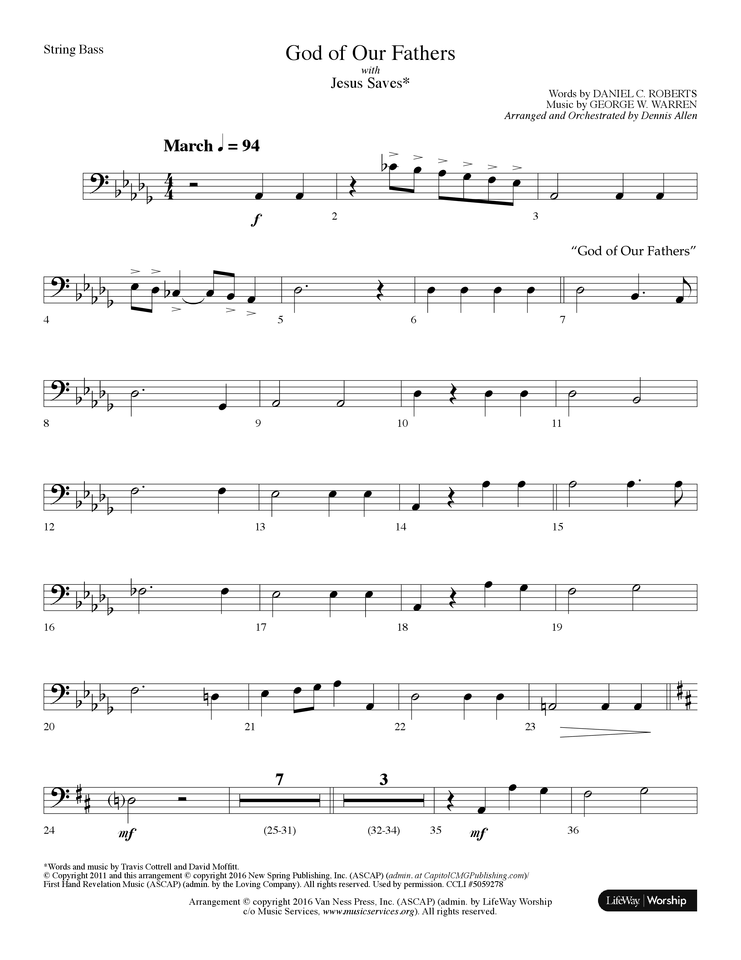 God Of Our Fathers (with Jesus Saves) (Choral Anthem SATB) String Bass (Lifeway Choral / Arr. Dennis Allen)