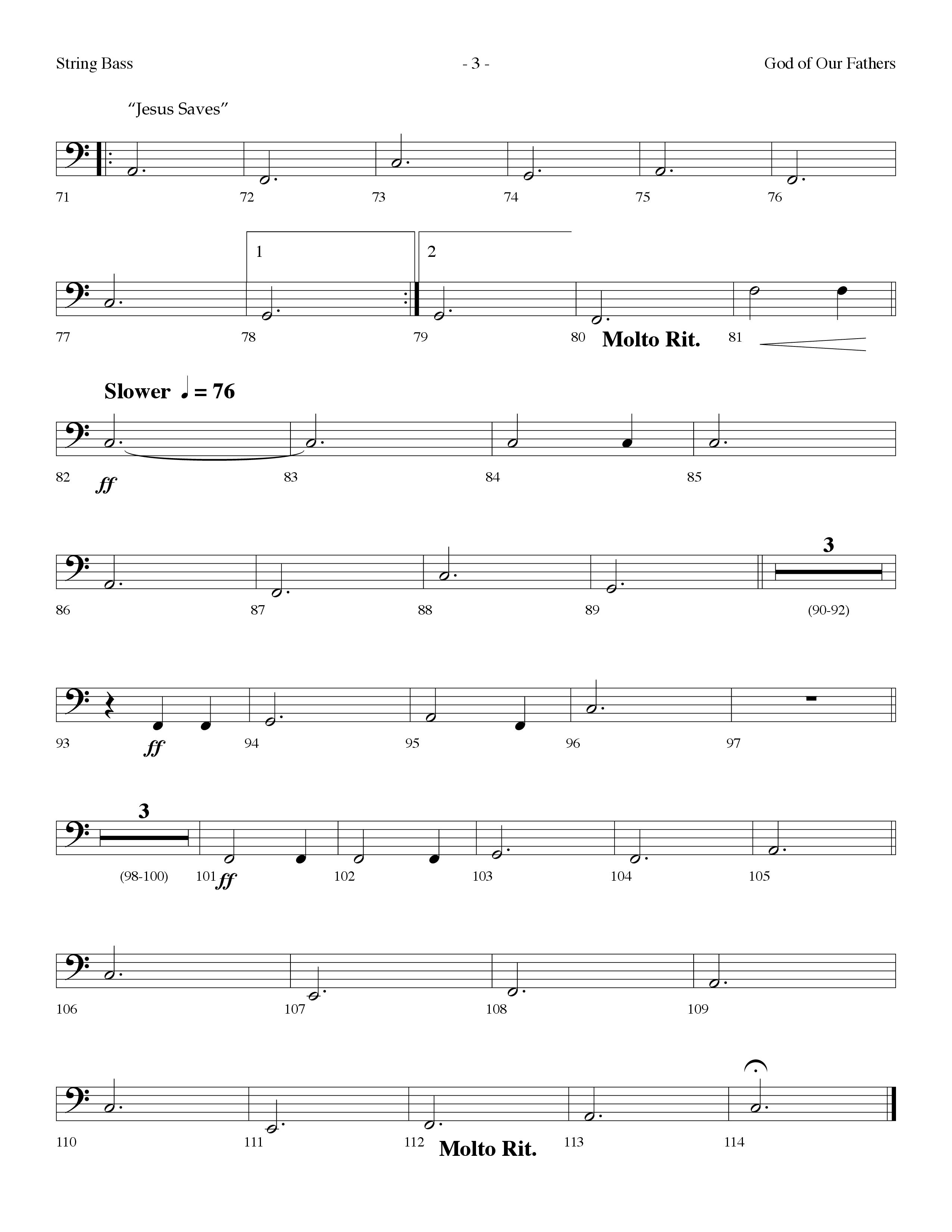 God Of Our Fathers (with Jesus Saves) (Choral Anthem SATB) String Bass (Lifeway Choral / Arr. Dennis Allen)