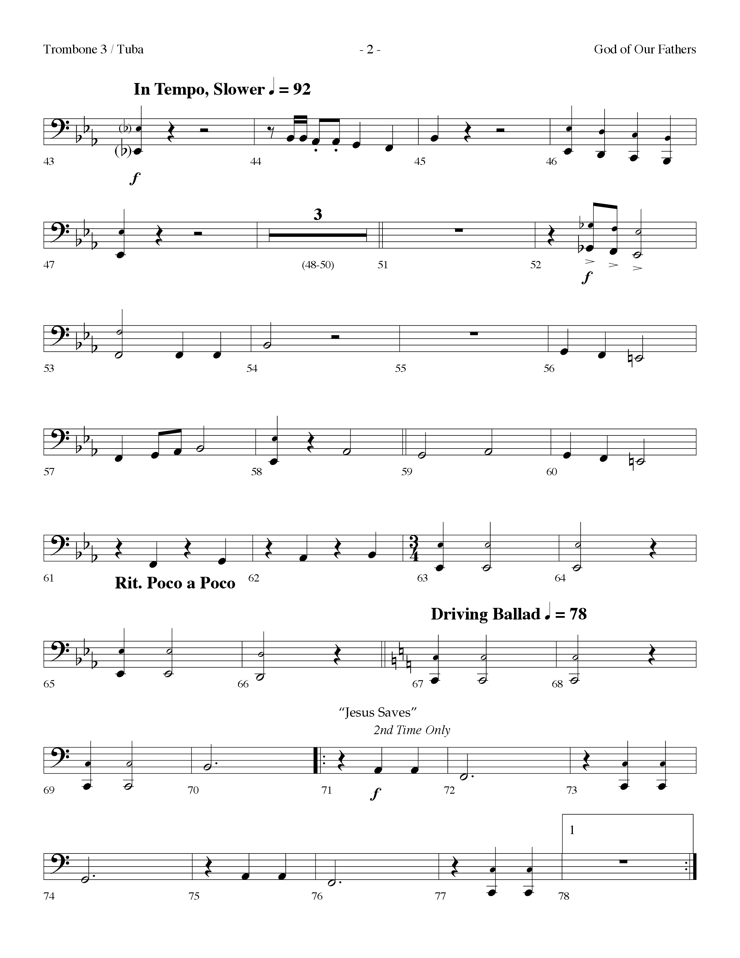 God Of Our Fathers (with Jesus Saves) (Choral Anthem SATB) Trombone 3/Tuba (Lifeway Choral / Arr. Dennis Allen)