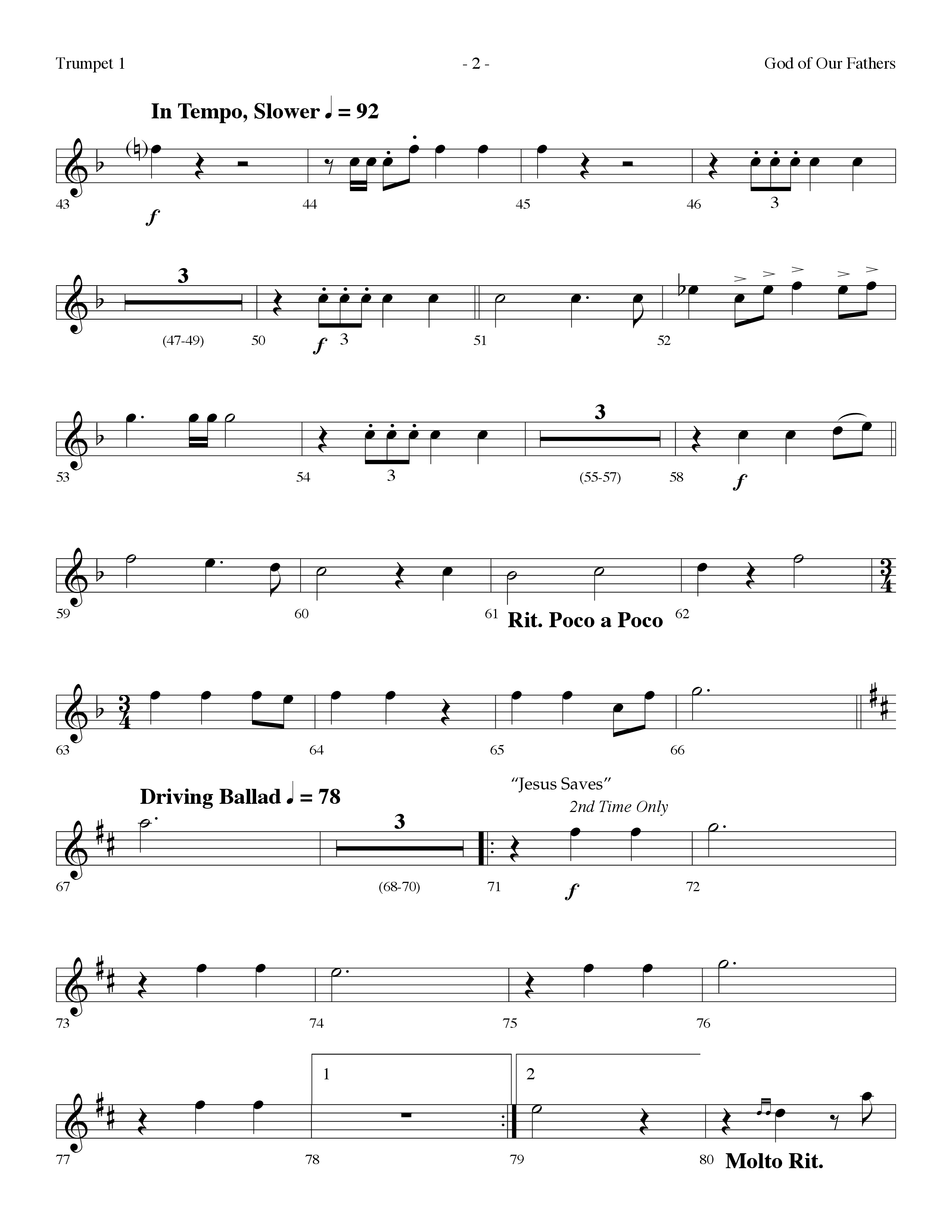God Of Our Fathers (with Jesus Saves) (Choral Anthem SATB) Trumpet 1 (Lifeway Choral / Arr. Dennis Allen)