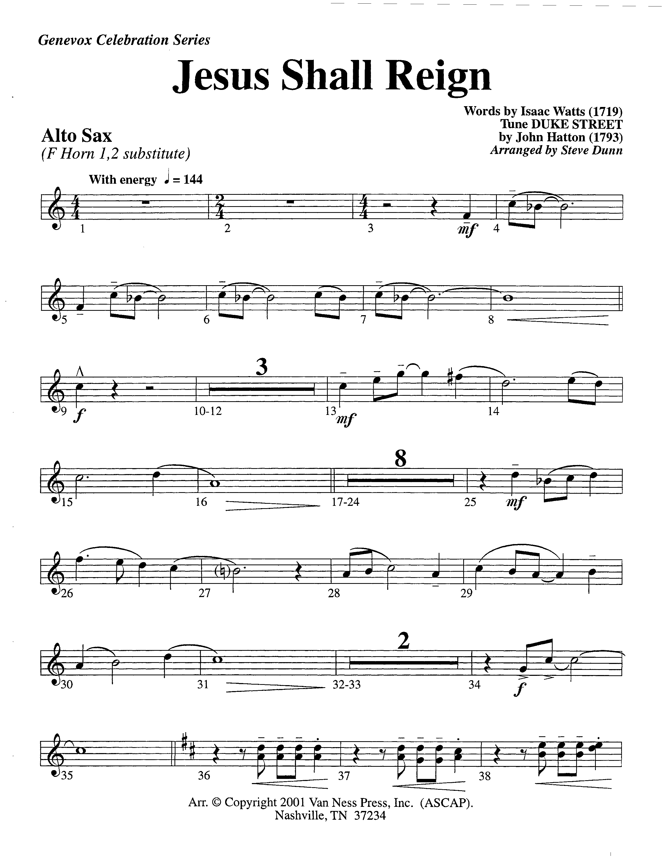 Jesus Shall Reign (Instrumental) Alto Sax 1/2 (Lifeway Worship / Arr. Steve Dunn)