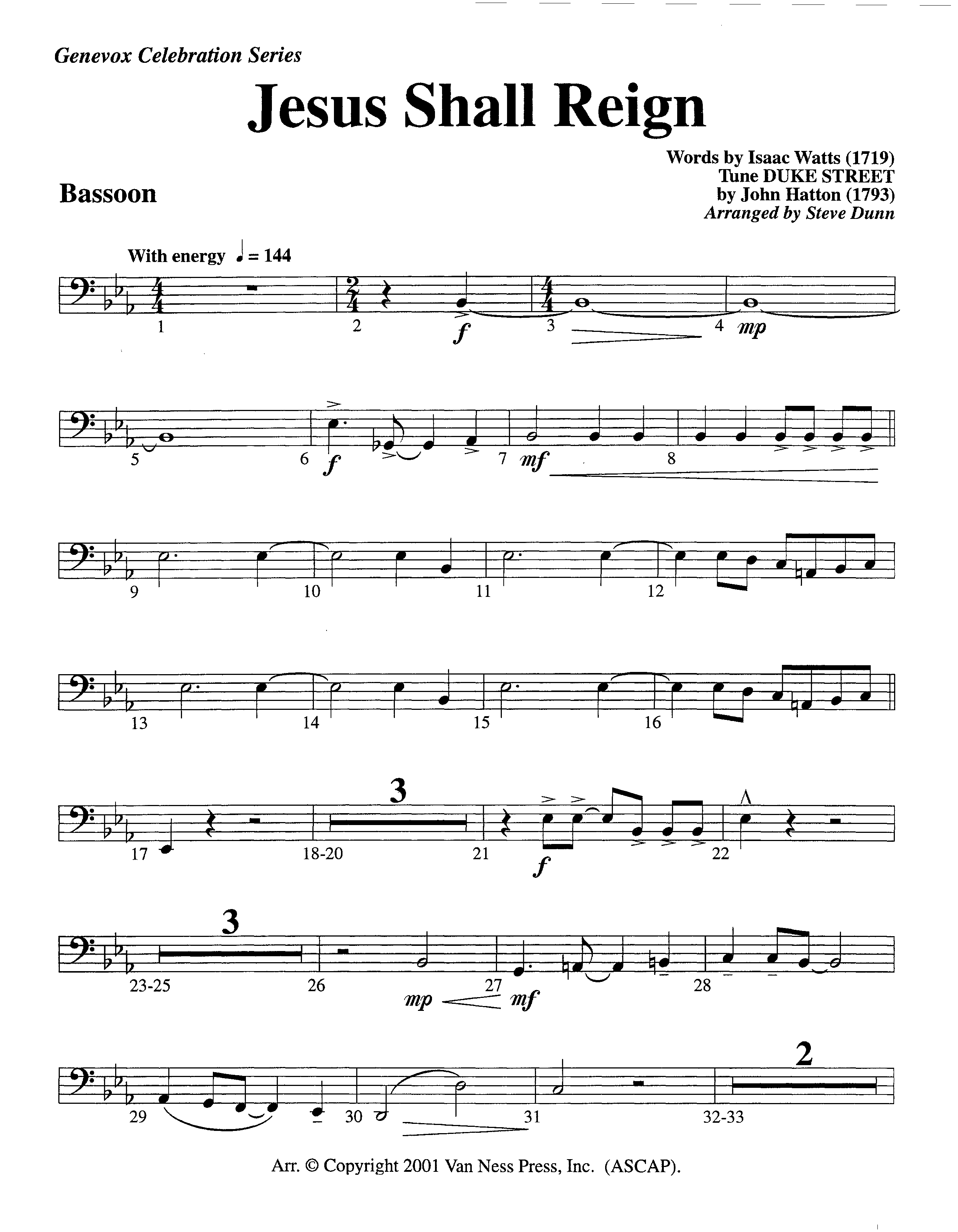 Jesus Shall Reign (Instrumental) Bassoon (Lifeway Worship / Arr. Steve Dunn)