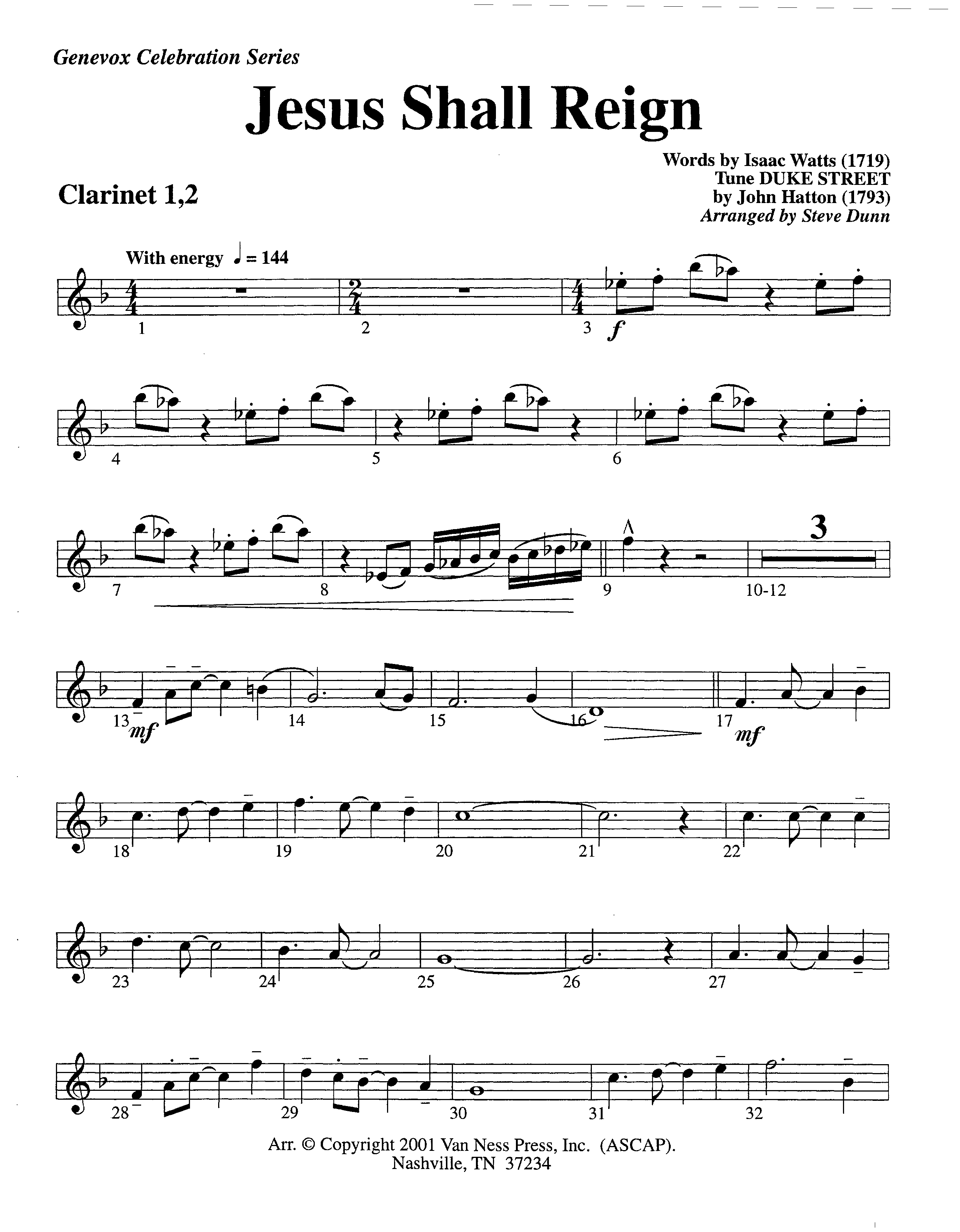 Jesus Shall Reign (Instrumental) Clarinet 1/2 (Lifeway Worship / Arr. Steve Dunn)