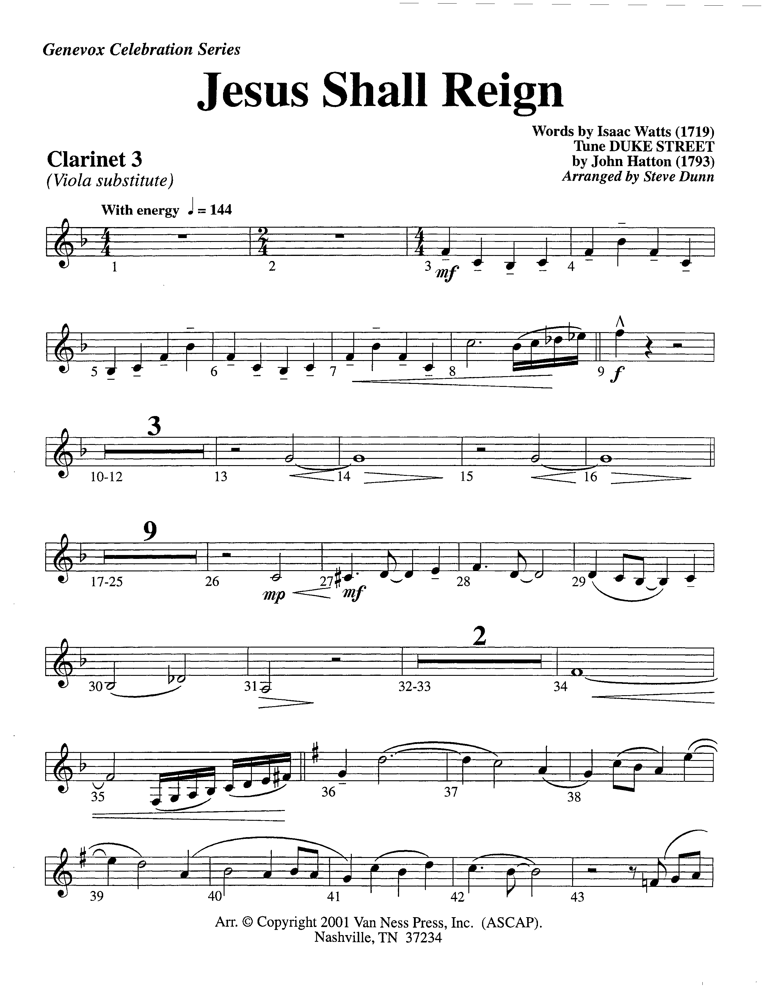 Jesus Shall Reign (Instrumental) Clarinet 3 (Lifeway Worship / Arr. Steve Dunn)