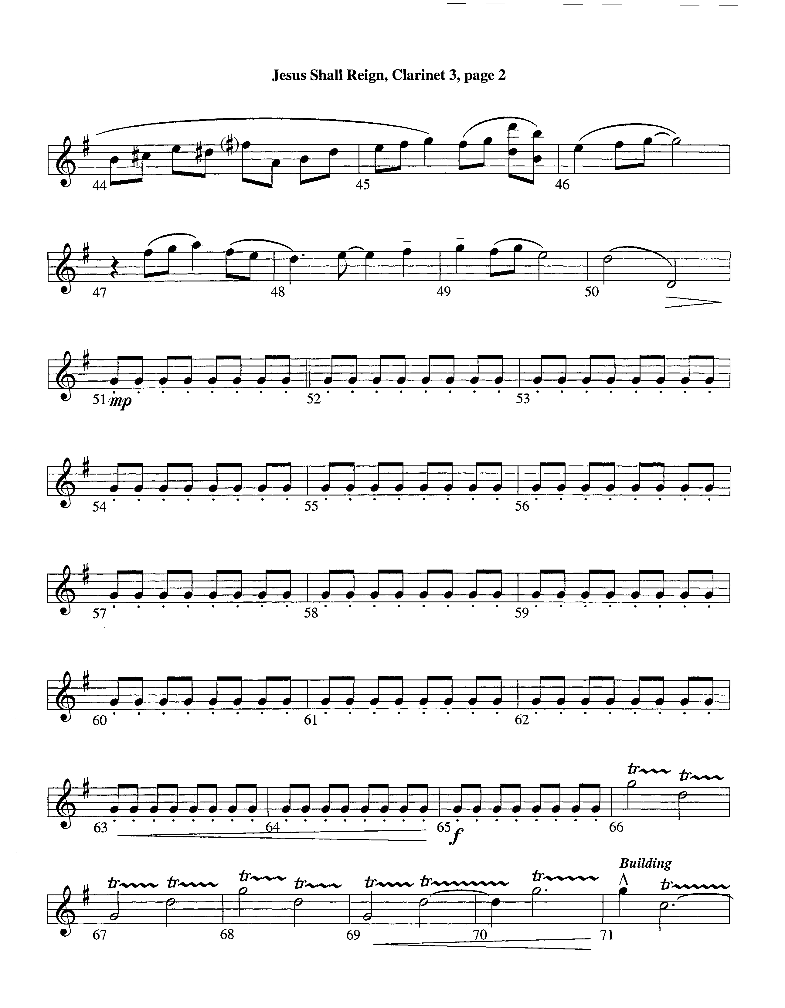 Jesus Shall Reign (Instrumental) Clarinet 3 (Lifeway Worship / Arr. Steve Dunn)