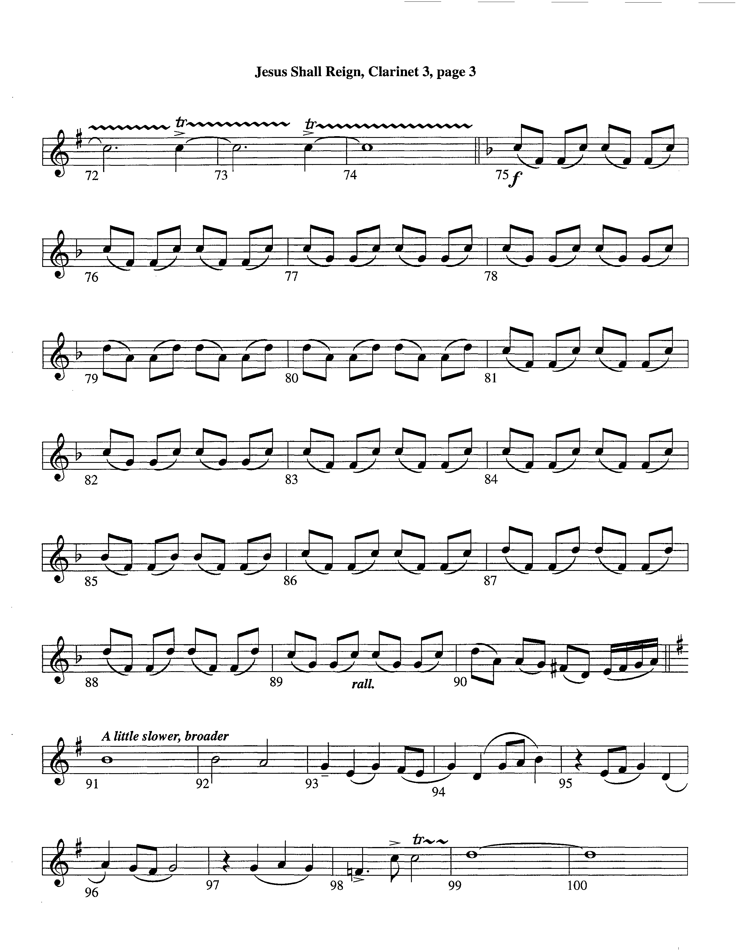 Jesus Shall Reign (Instrumental) Clarinet 3 (Lifeway Worship / Arr. Steve Dunn)