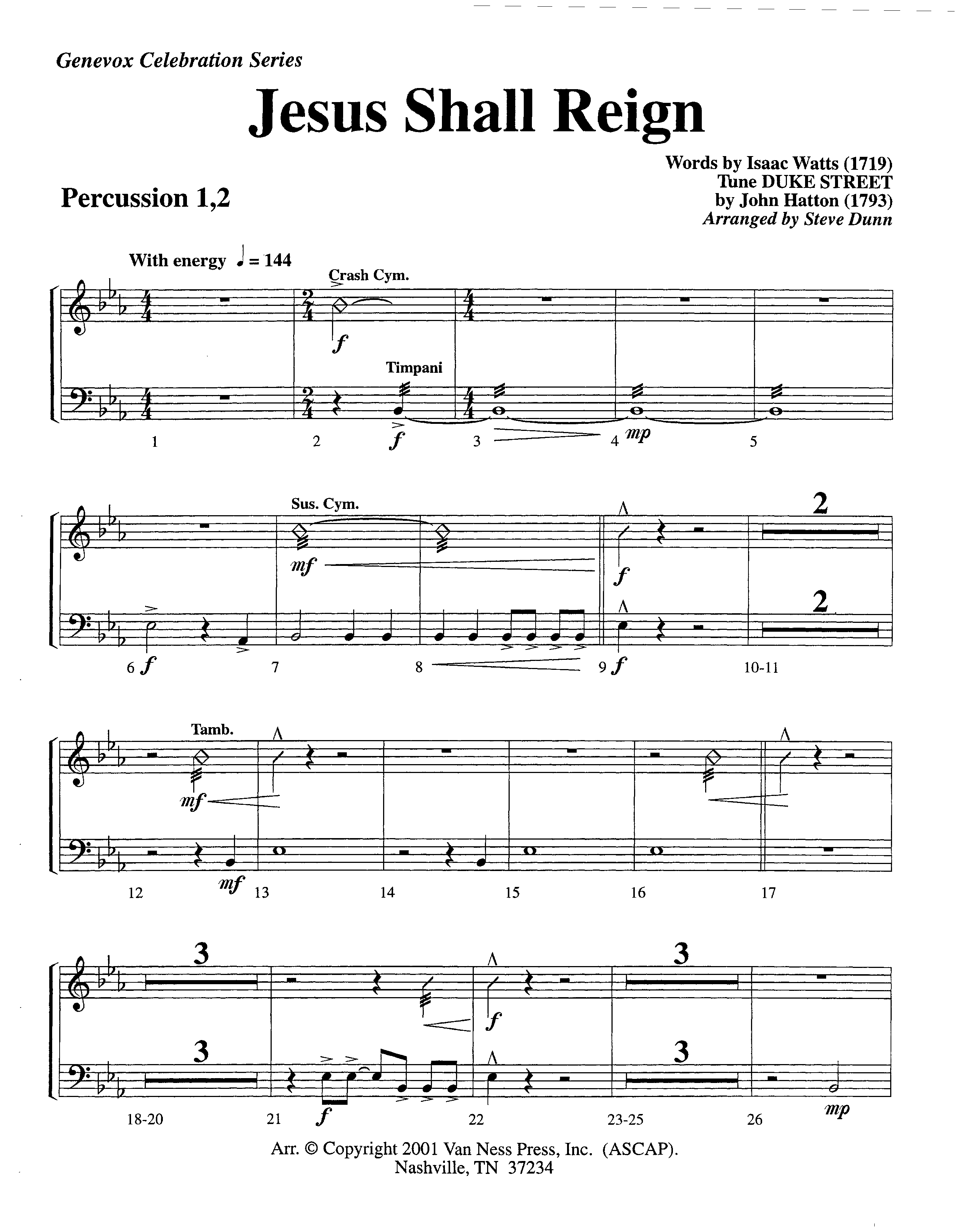 Jesus Shall Reign (Instrumental) Percussion 1/2 (Lifeway Worship / Arr. Steve Dunn)