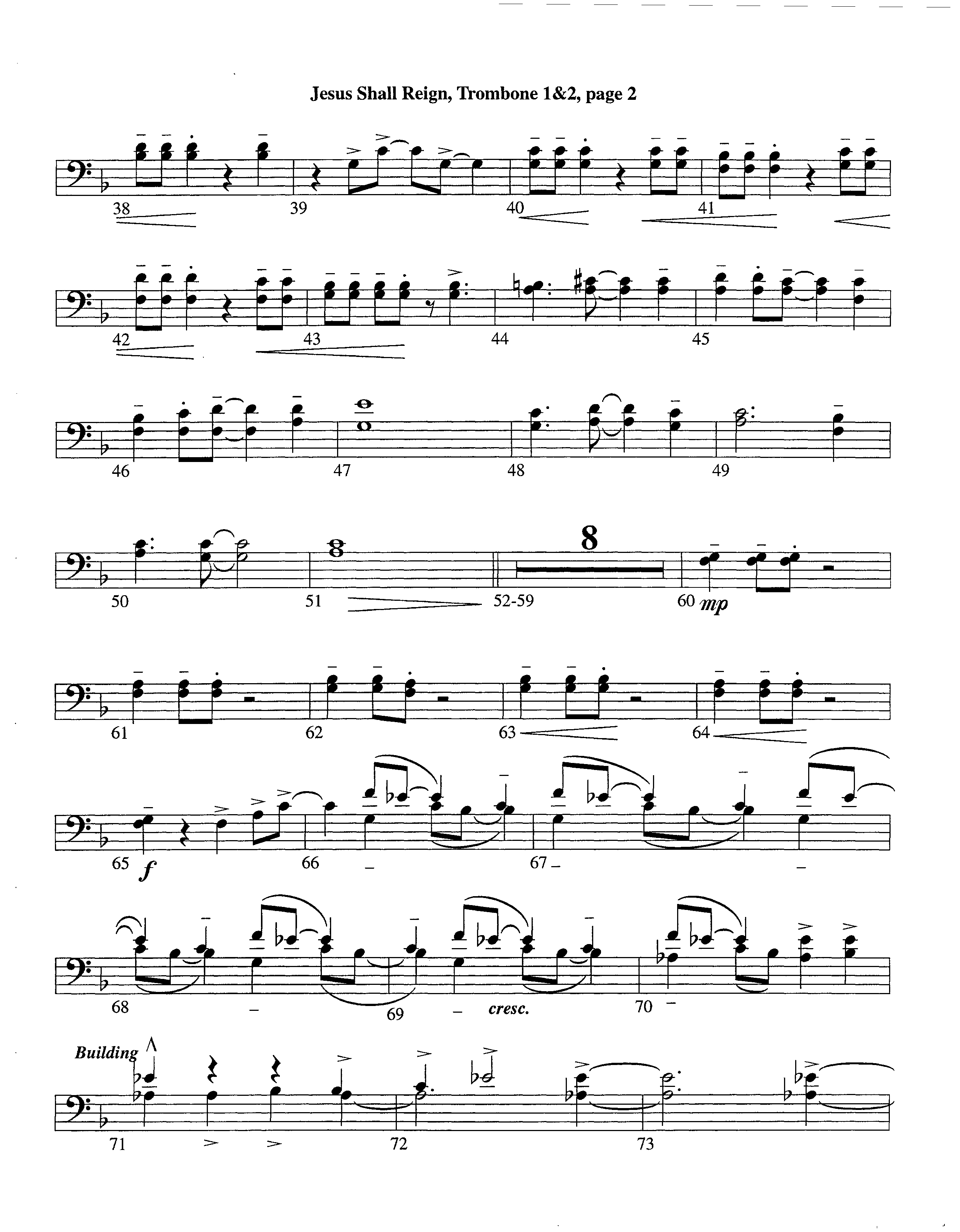 Jesus Shall Reign (Instrumental) Trombone 1/2 (Lifeway Worship / Arr. Steve Dunn)