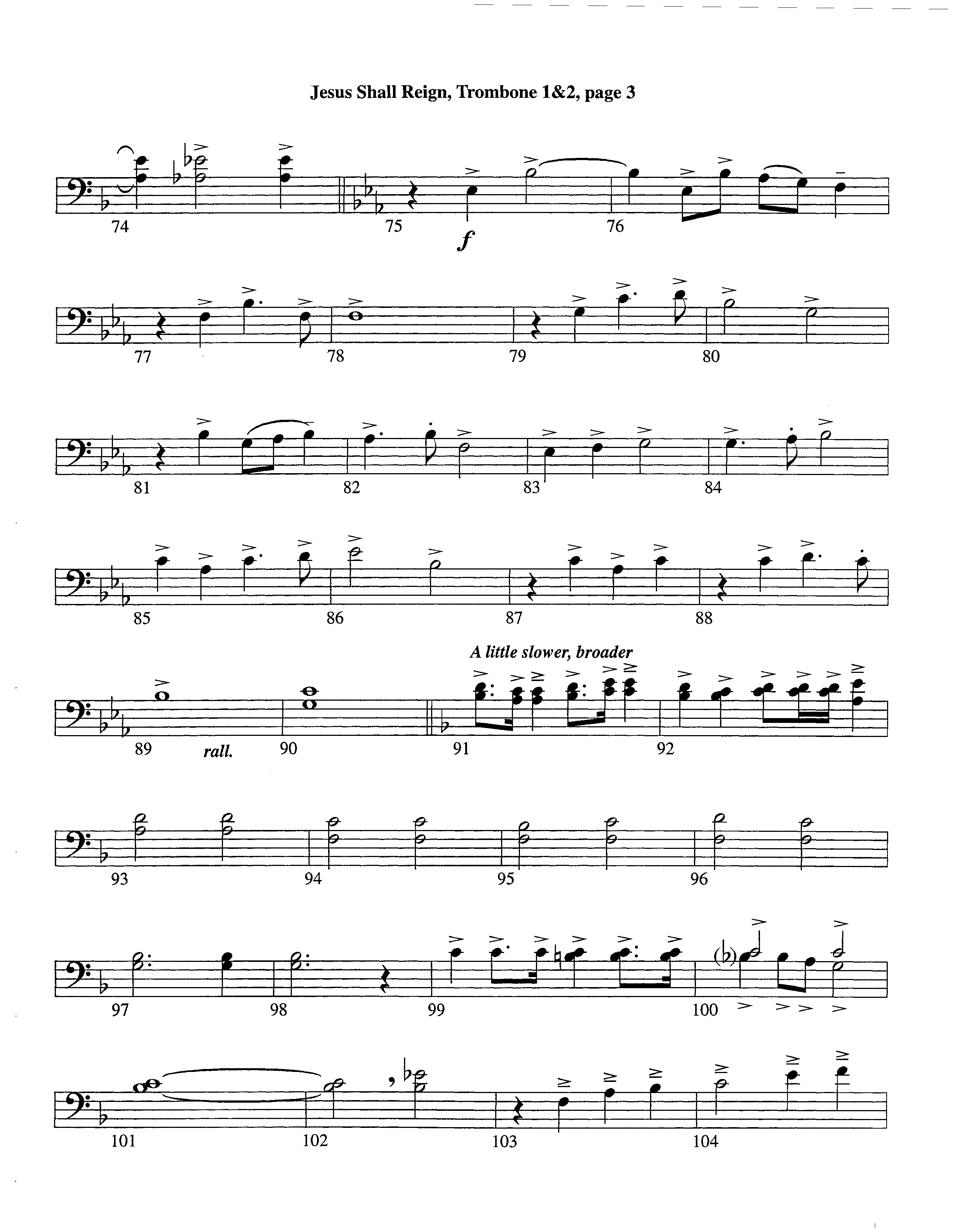 Jesus Shall Reign (Instrumental) Trombone 1/2 (Lifeway Worship / Arr. Steve Dunn)