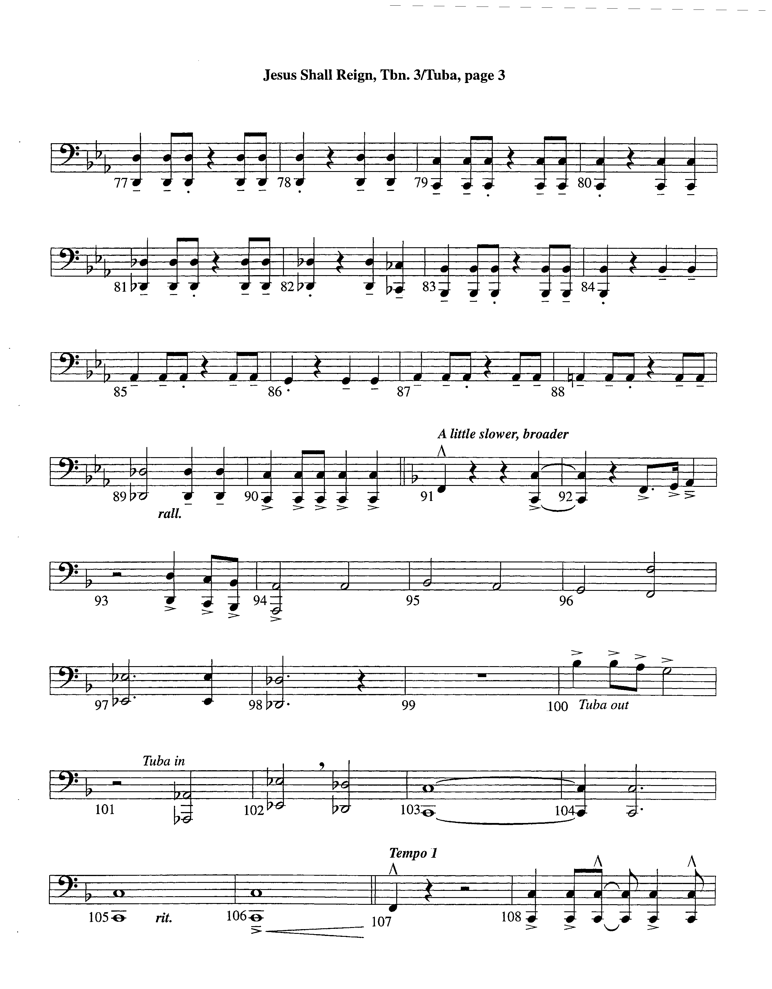 Jesus Shall Reign (Instrumental) Trombone 3/Tuba (Lifeway Worship / Arr. Steve Dunn)