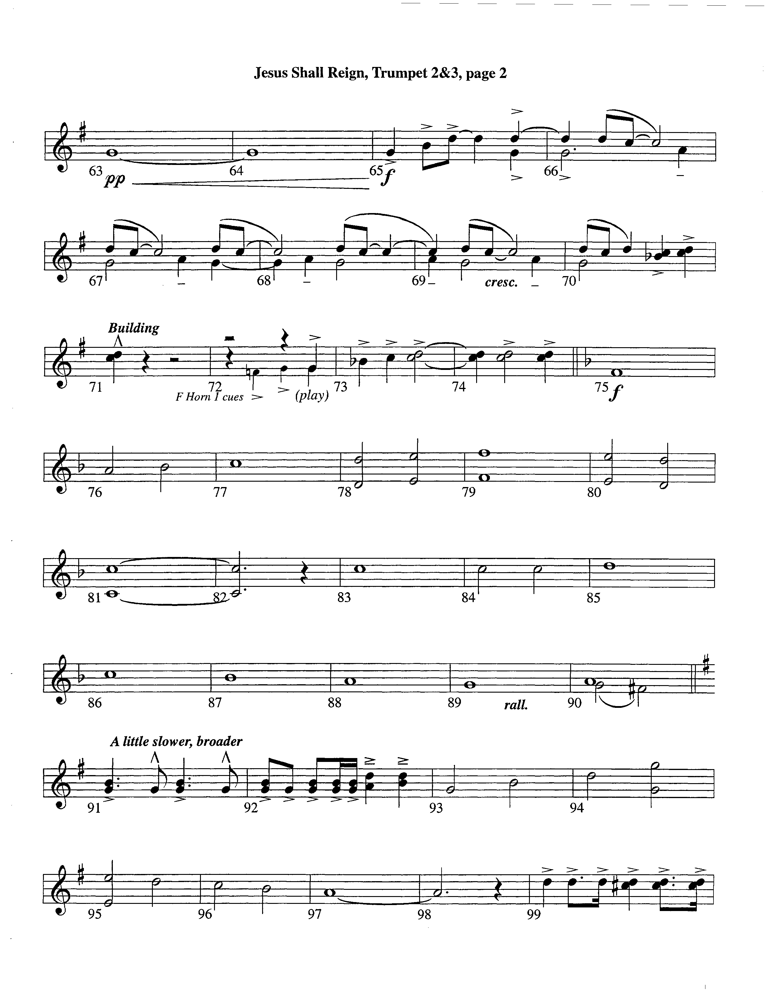 Jesus Shall Reign (Instrumental) Trumpet 2/3 (Lifeway Worship / Arr. Steve Dunn)