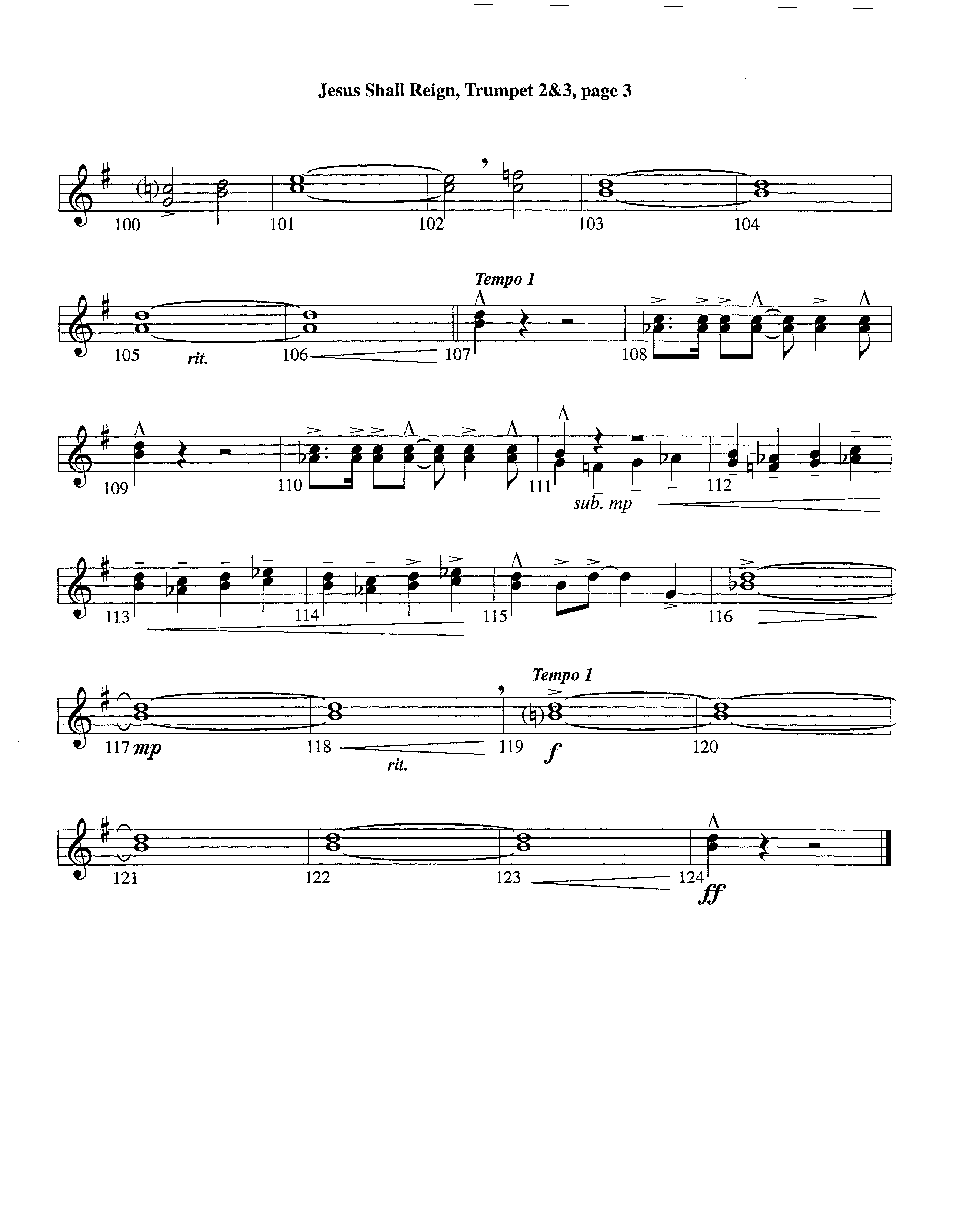 Jesus Shall Reign (Instrumental) Trumpet 2/3 (Lifeway Worship / Arr. Steve Dunn)
