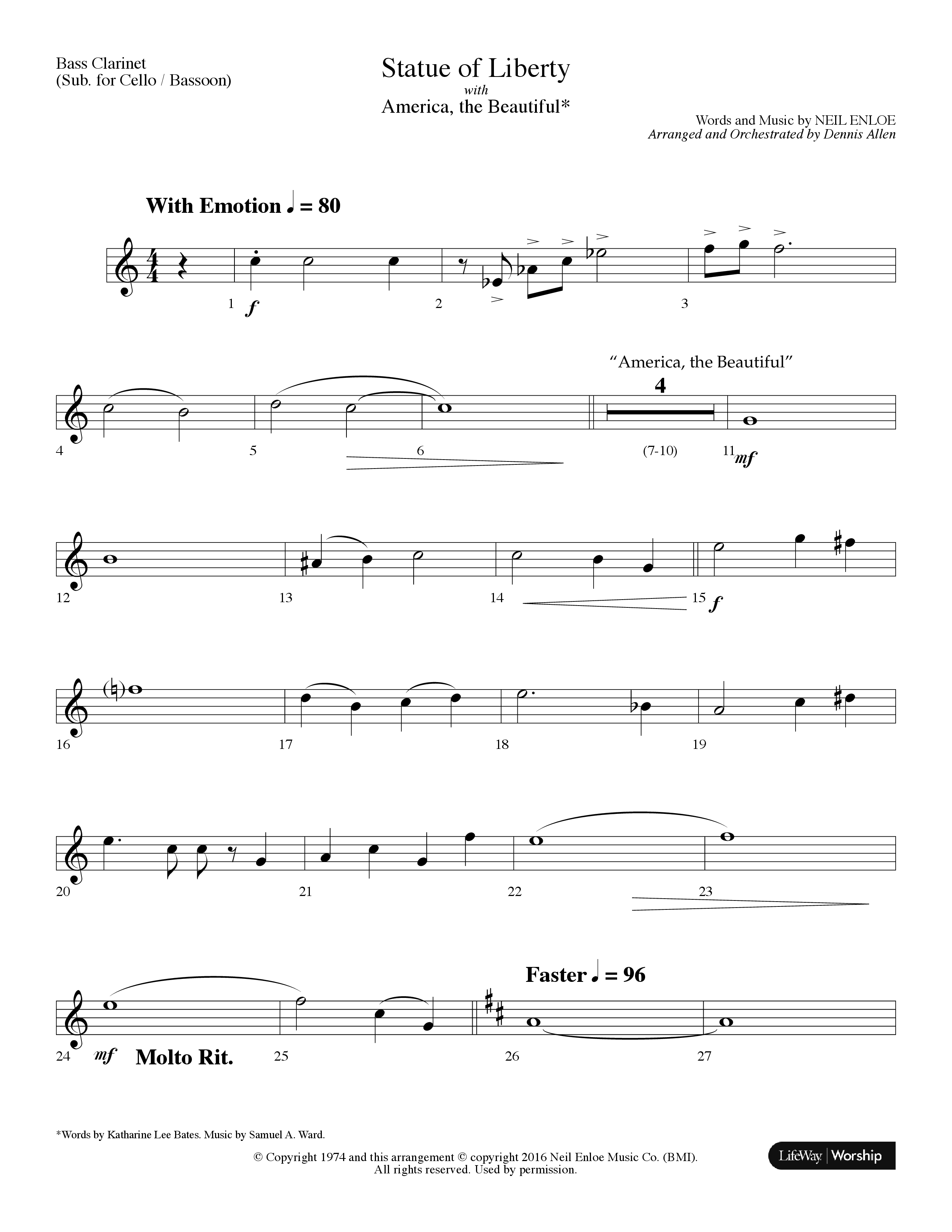 Statue Of Liberty (with America The Beautiful) (Choral Anthem SATB) Bass Clarinet (Lifeway Choral / Arr. Dennis Allen)