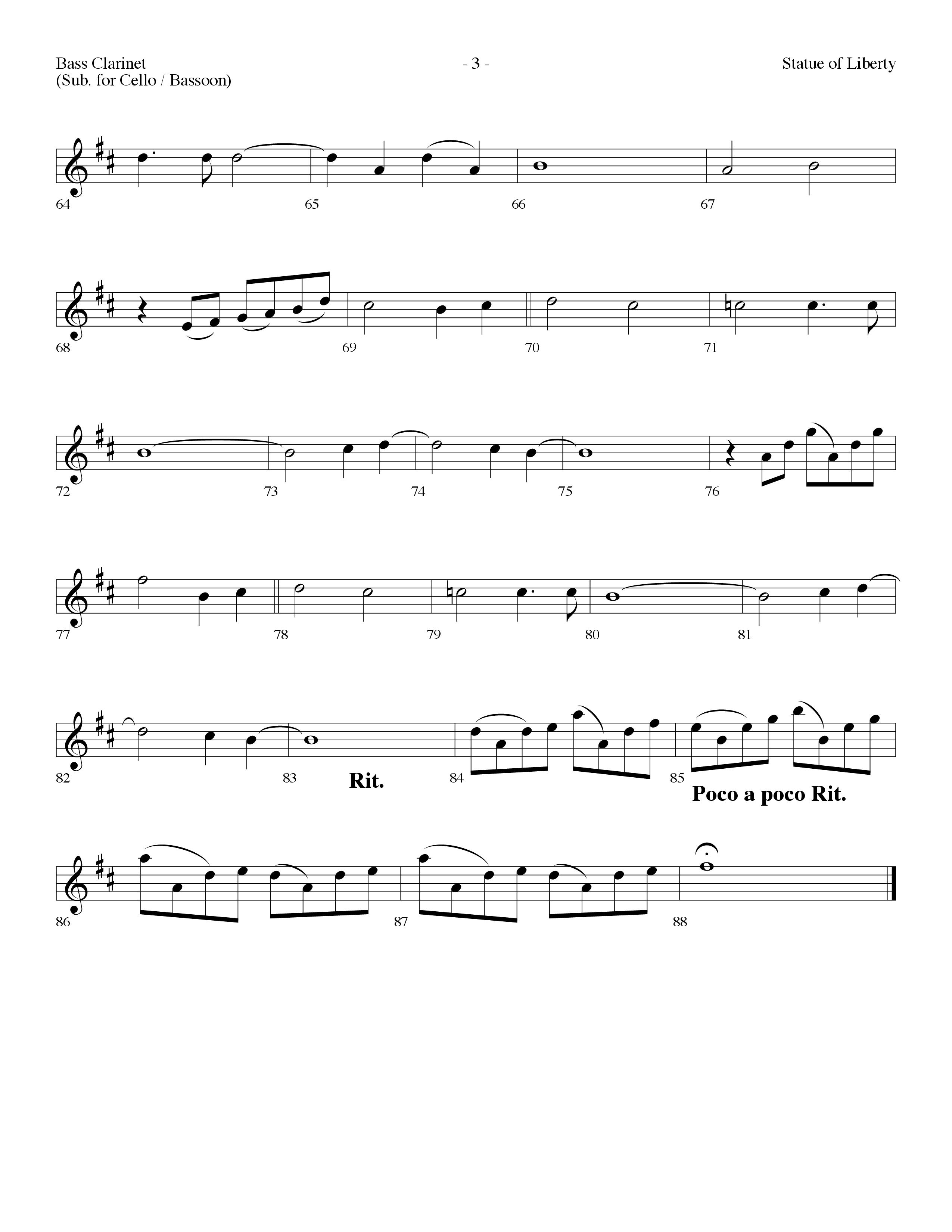 Statue Of Liberty (with America The Beautiful) (Choral Anthem SATB) Bass Clarinet (Lifeway Choral / Arr. Dennis Allen)