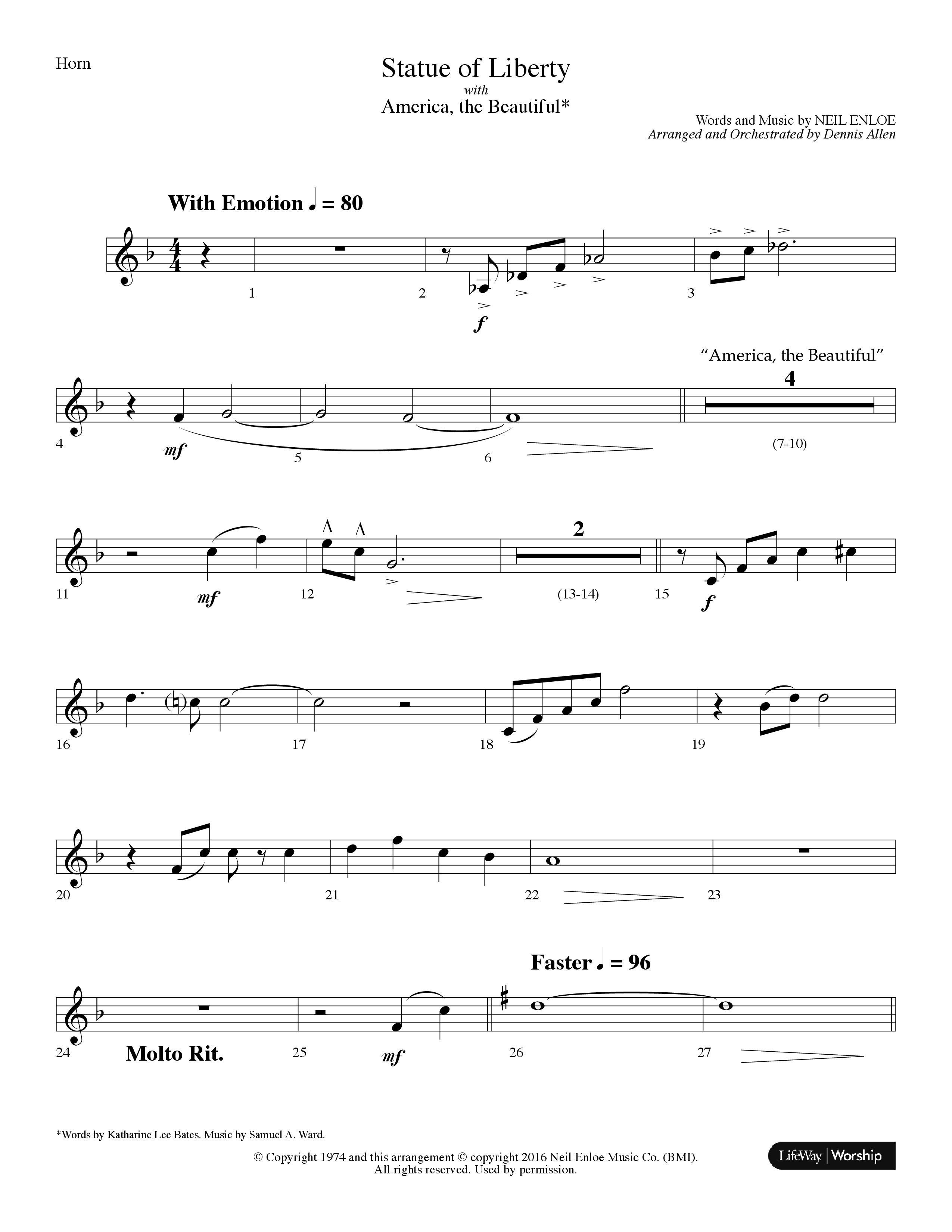 Statue Of Liberty (with America The Beautiful) (Choral Anthem SATB) French Horn (Lifeway Choral / Arr. Dennis Allen)