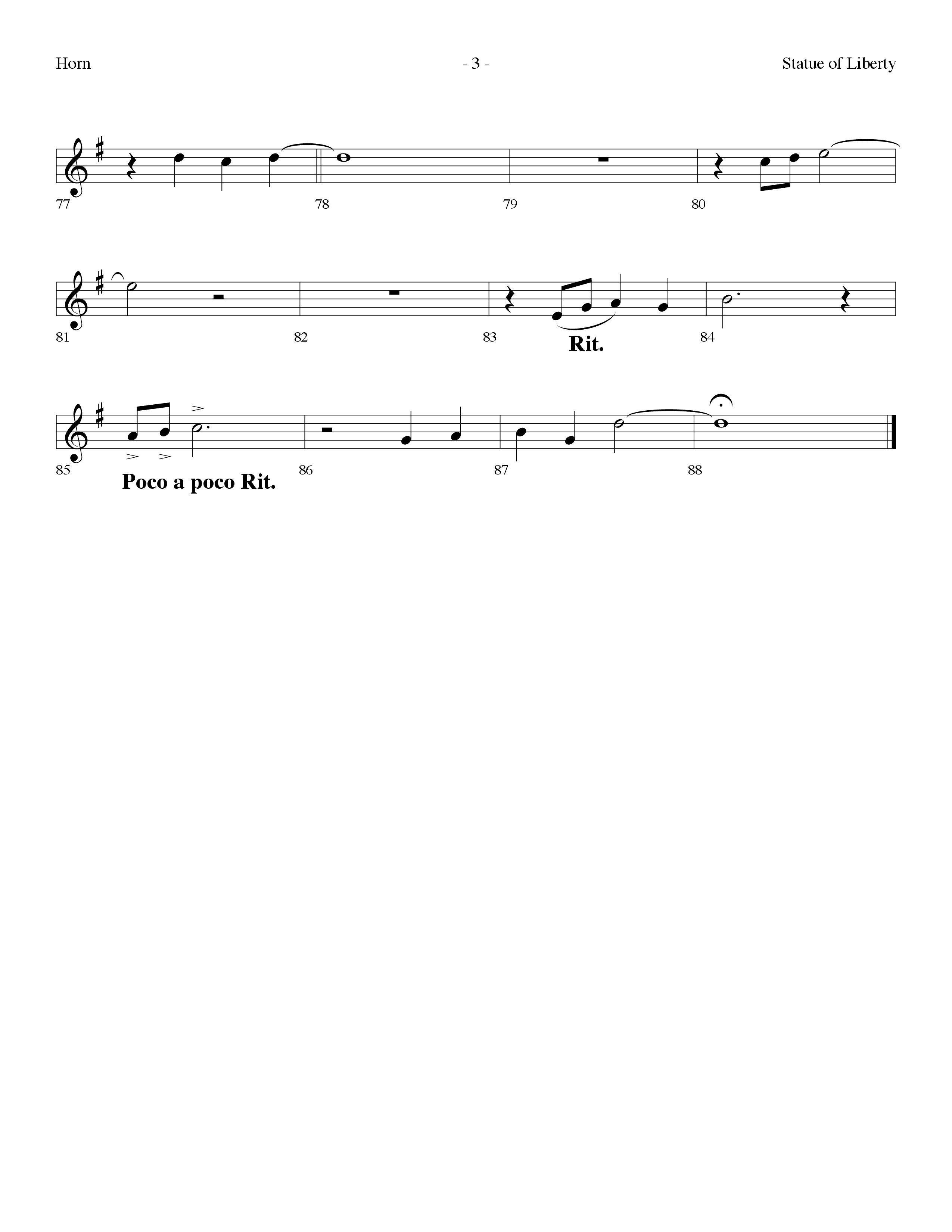 Statue Of Liberty (with America The Beautiful) (Choral Anthem SATB) French Horn (Lifeway Choral / Arr. Dennis Allen)