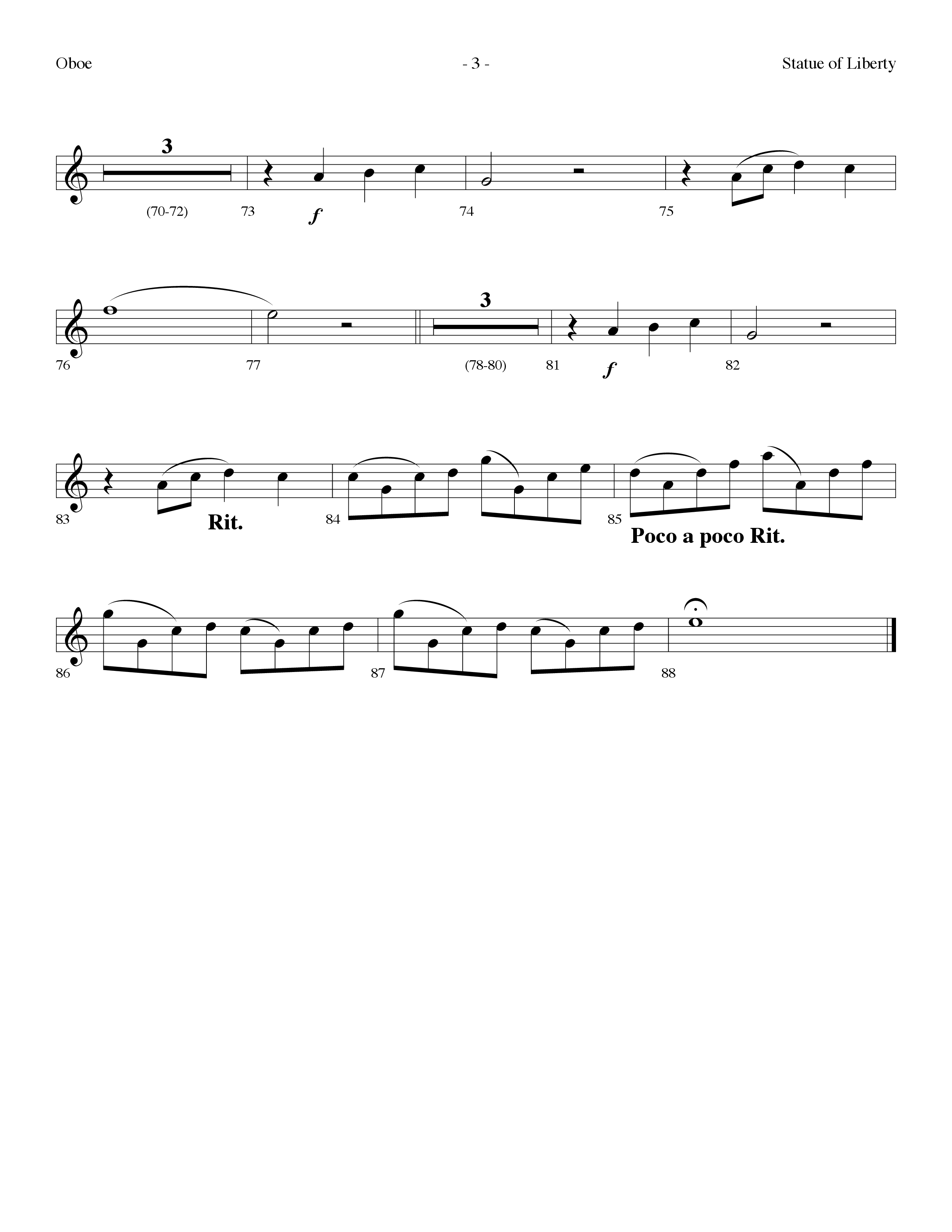 Statue Of Liberty (with America The Beautiful) (Choral Anthem SATB) Oboe (Lifeway Choral / Arr. Dennis Allen)