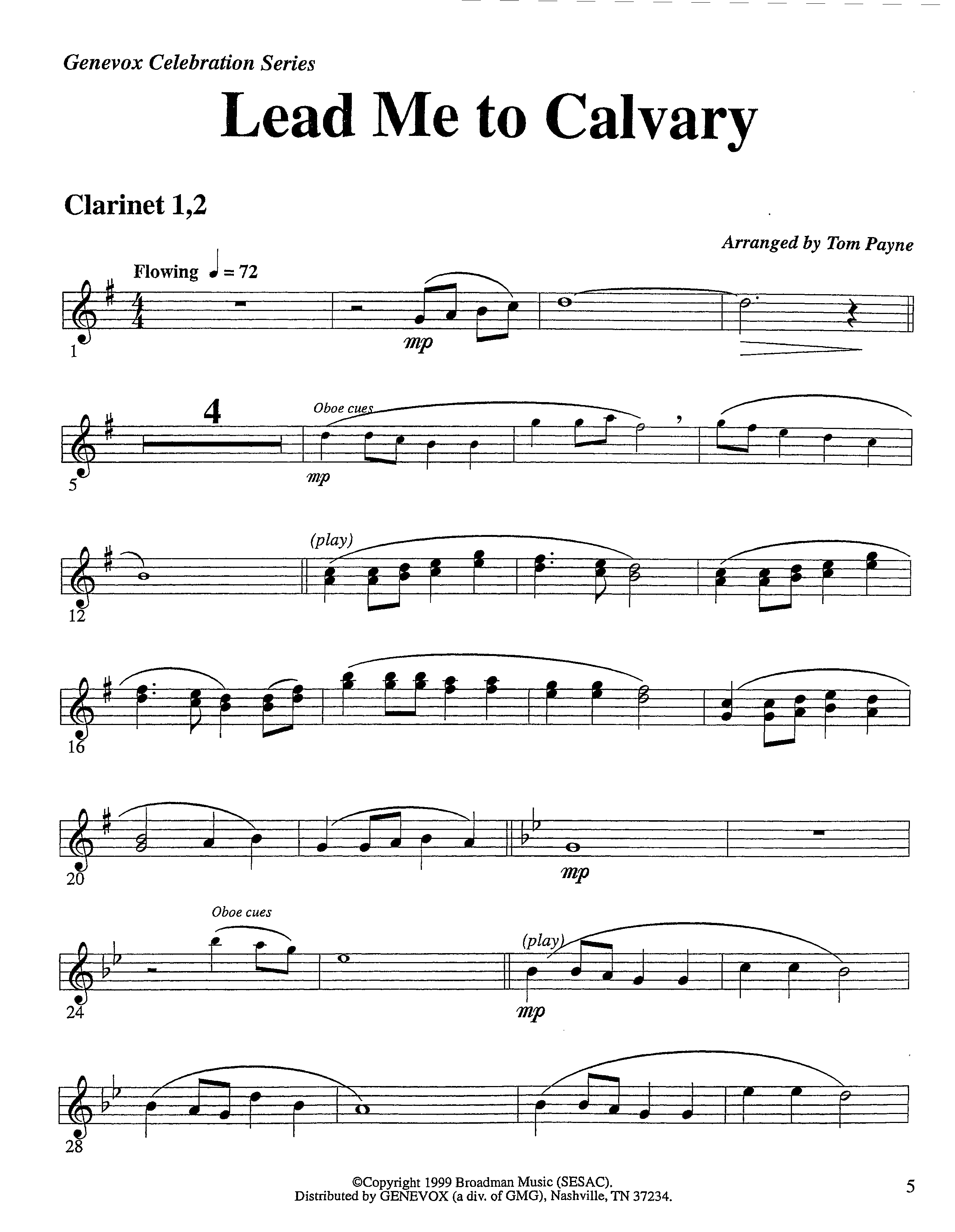 Lead Me To Calvary (Instrumental) Clarinet 1/2 (Lifeway Worship / Arr. Tom Payne)