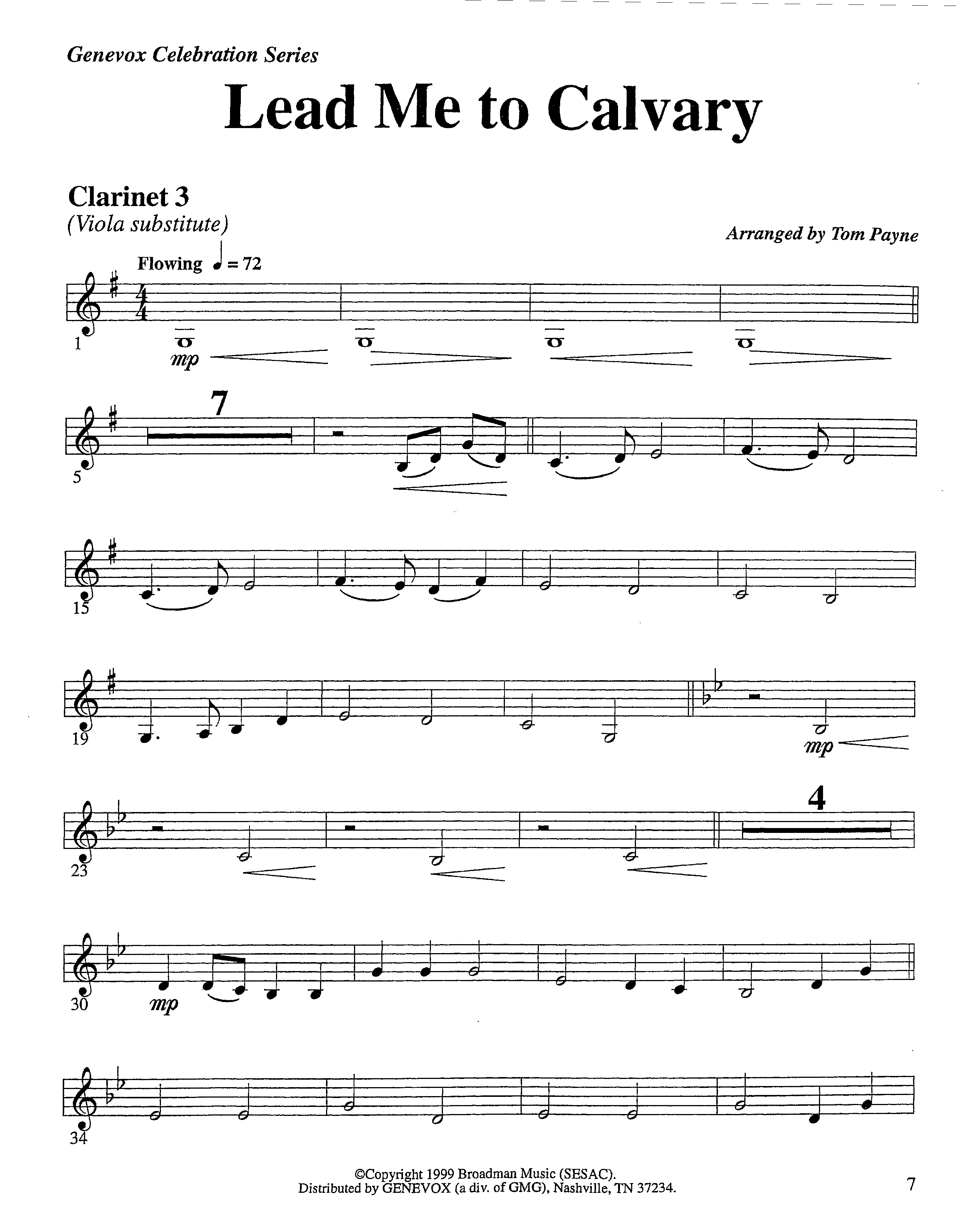 Lead Me To Calvary (Instrumental) Clarinet 3 (Lifeway Worship / Arr. Tom Payne)