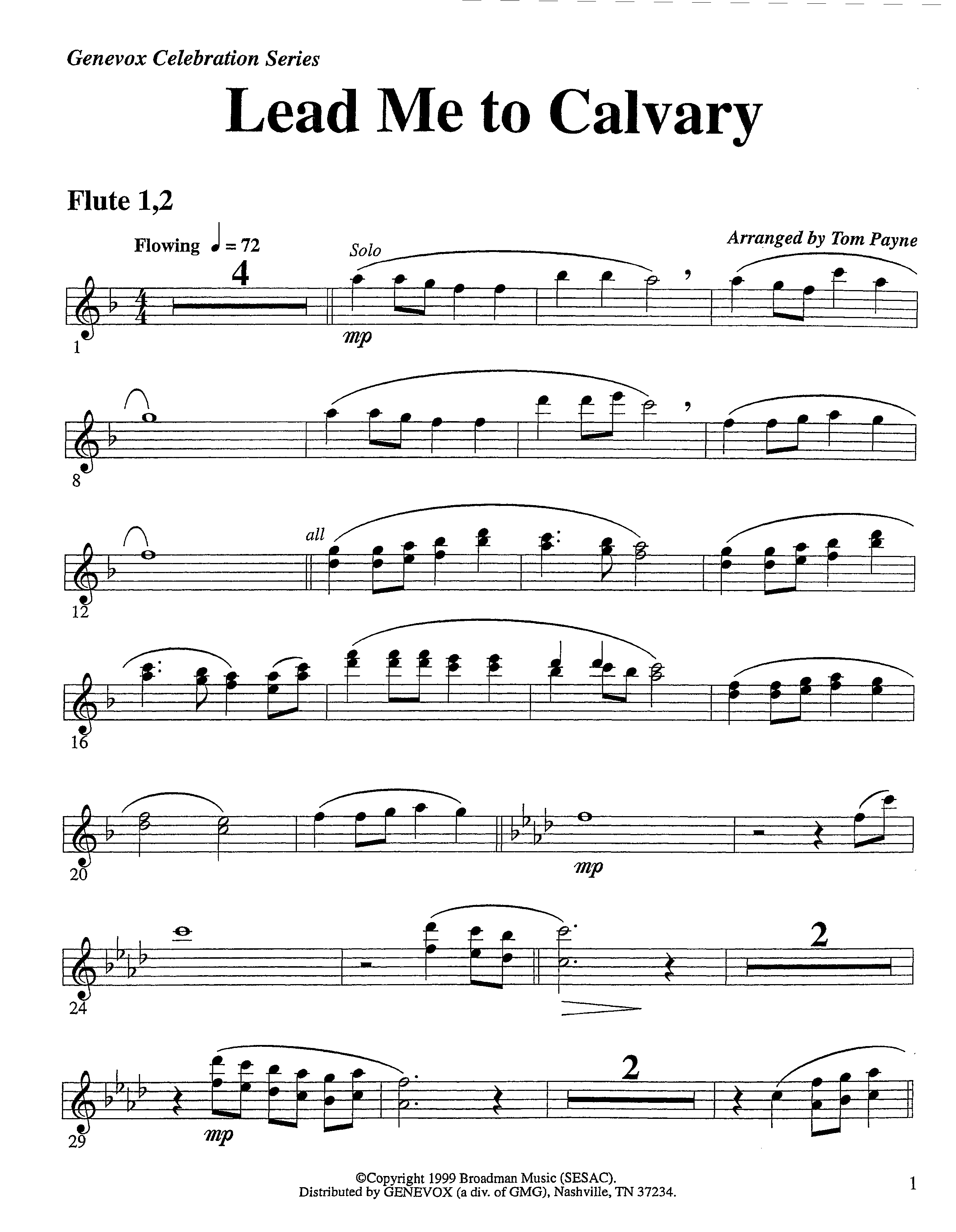 Lead Me To Calvary (Instrumental) Flute 1/2 (Lifeway Worship / Arr. Tom Payne)