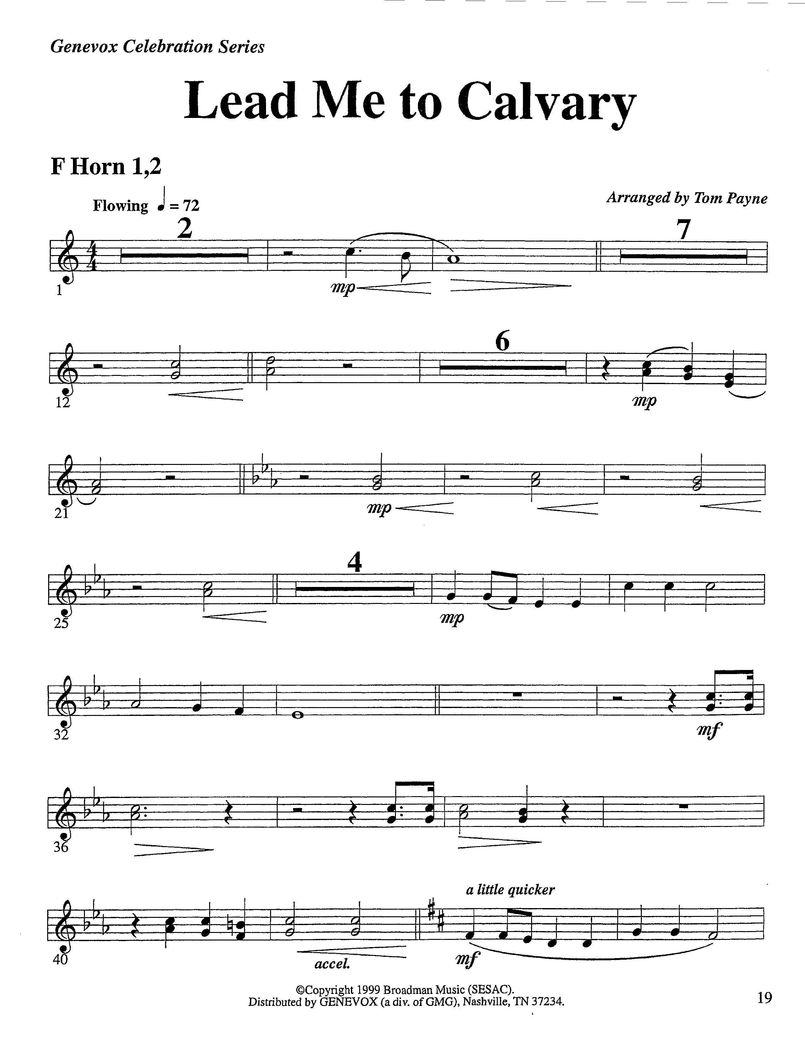 Lead Me To Calvary (Instrumental) French Horn 1/2 (Lifeway Worship / Arr. Tom Payne)