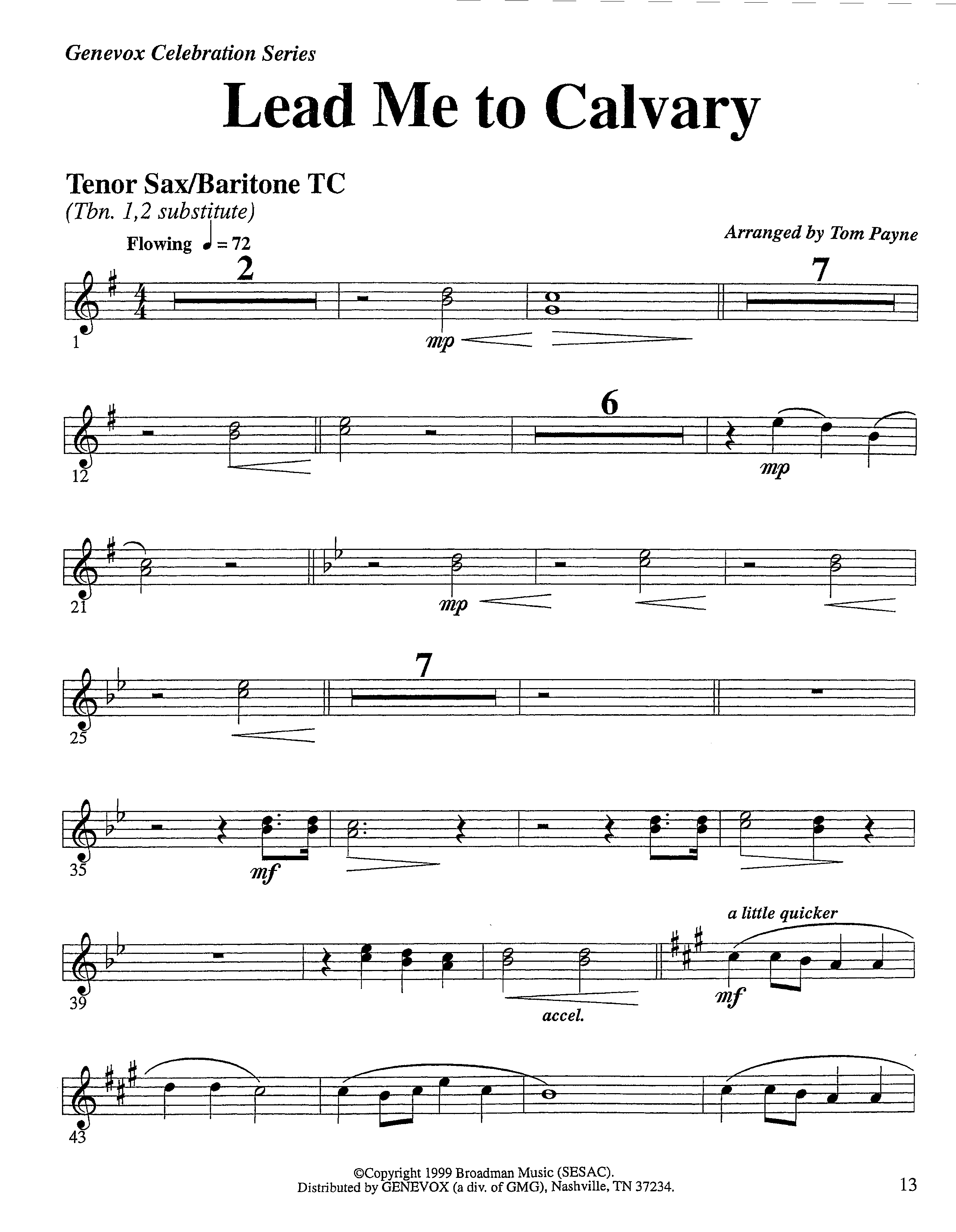 Lead Me To Calvary (Instrumental) Tenor Sax/Baritone T.C. (Lifeway Worship / Arr. Tom Payne)