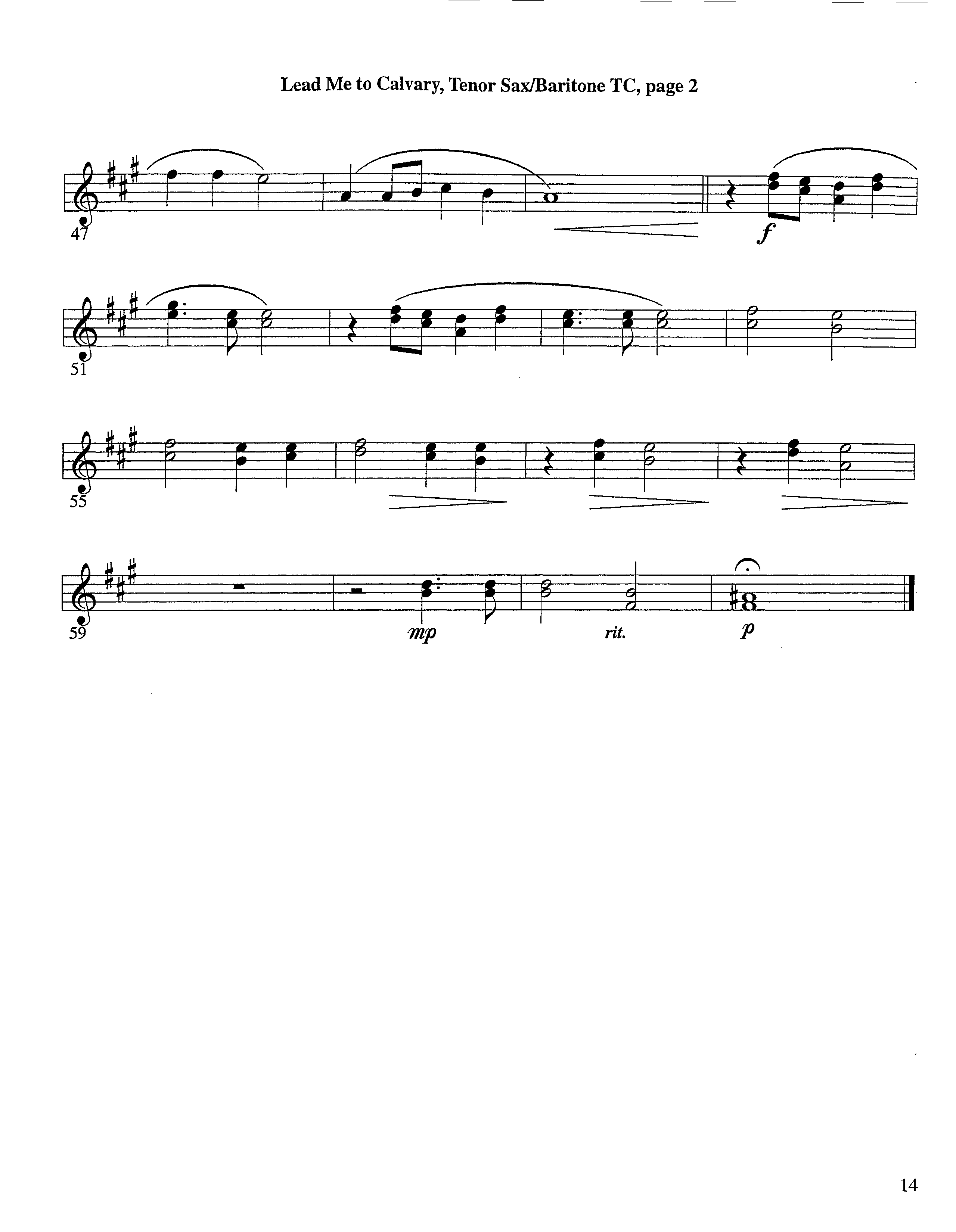 Lead Me To Calvary (Instrumental) Tenor Sax/Baritone T.C. (Lifeway Worship / Arr. Tom Payne)