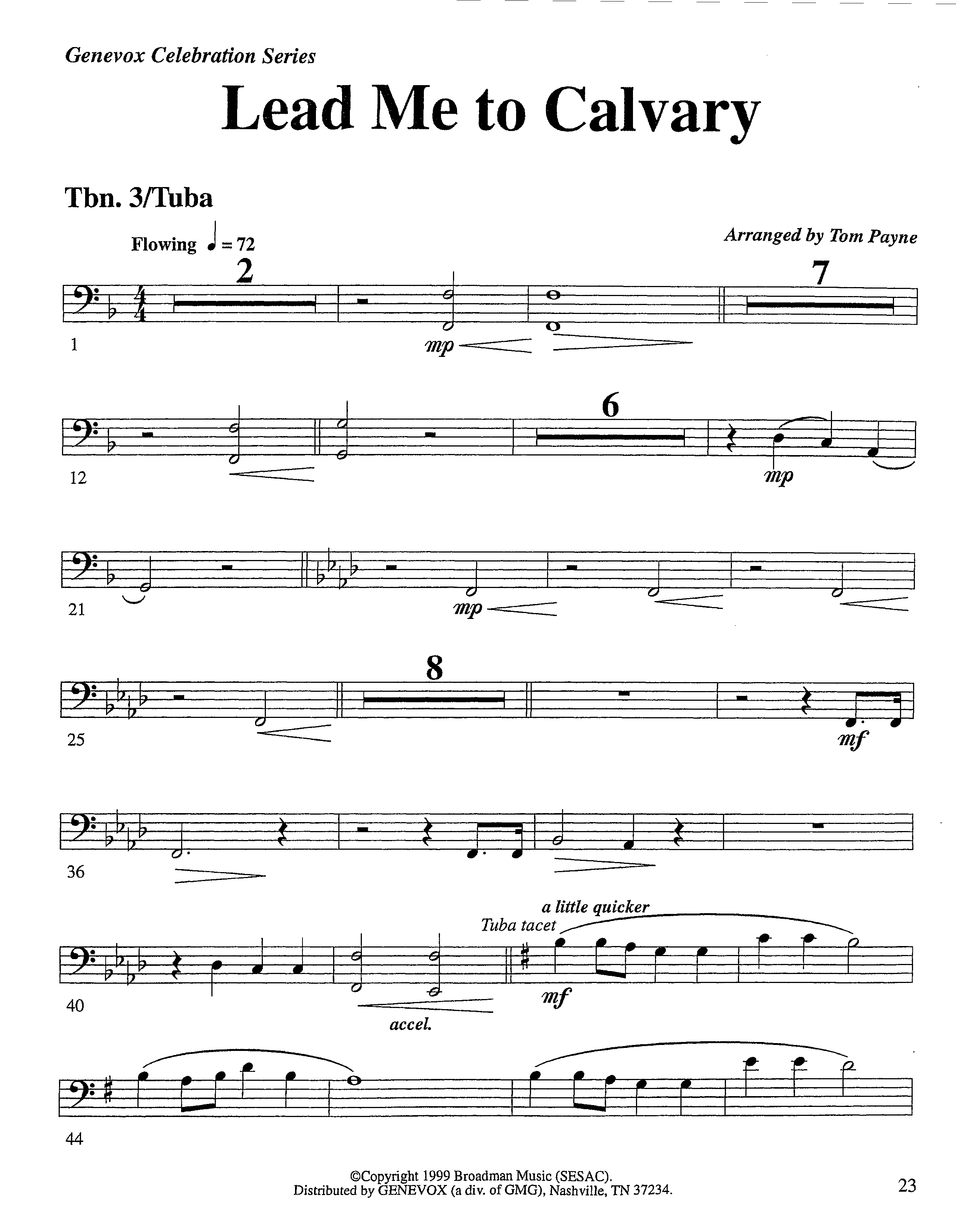 Lead Me To Calvary (Instrumental) Trombone 3/Tuba (Lifeway Worship / Arr. Tom Payne)