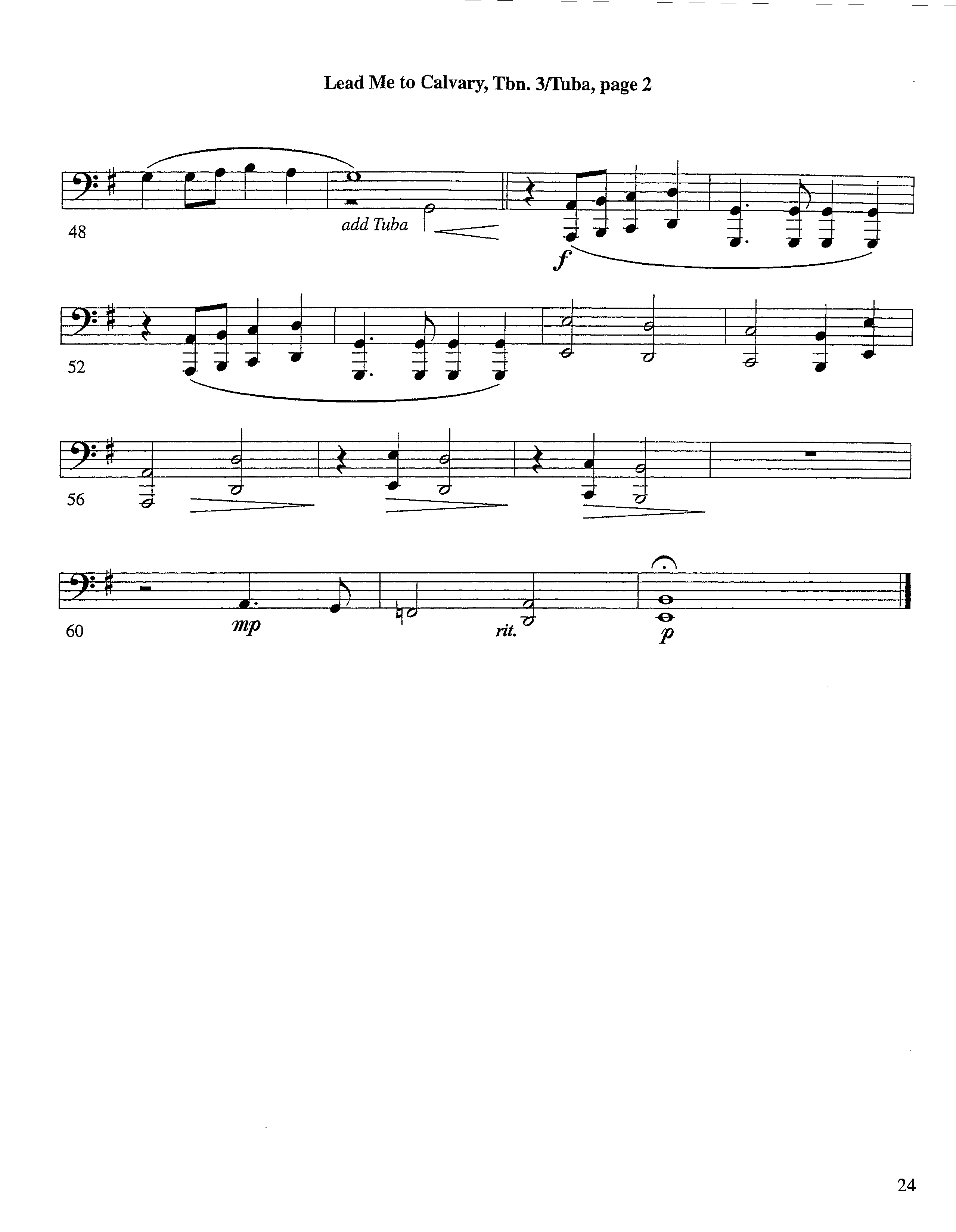 Lead Me To Calvary (Instrumental) Trombone 3/Tuba (Lifeway Worship / Arr. Tom Payne)
