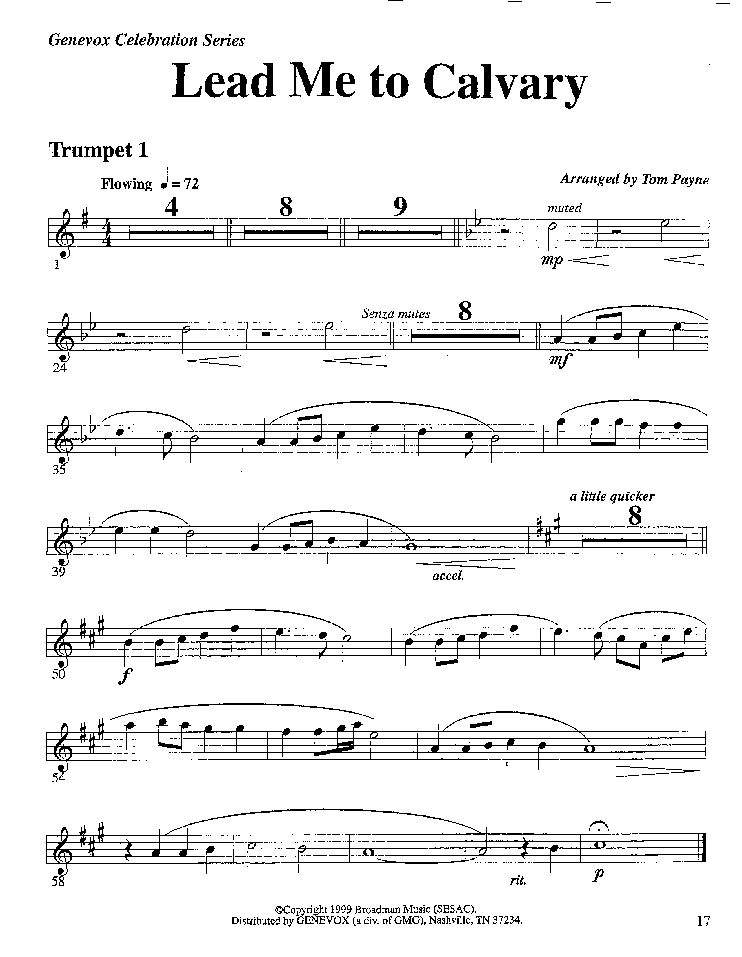 Lead Me To Calvary (Instrumental) Trumpet 1 (Lifeway Worship / Arr. Tom Payne)