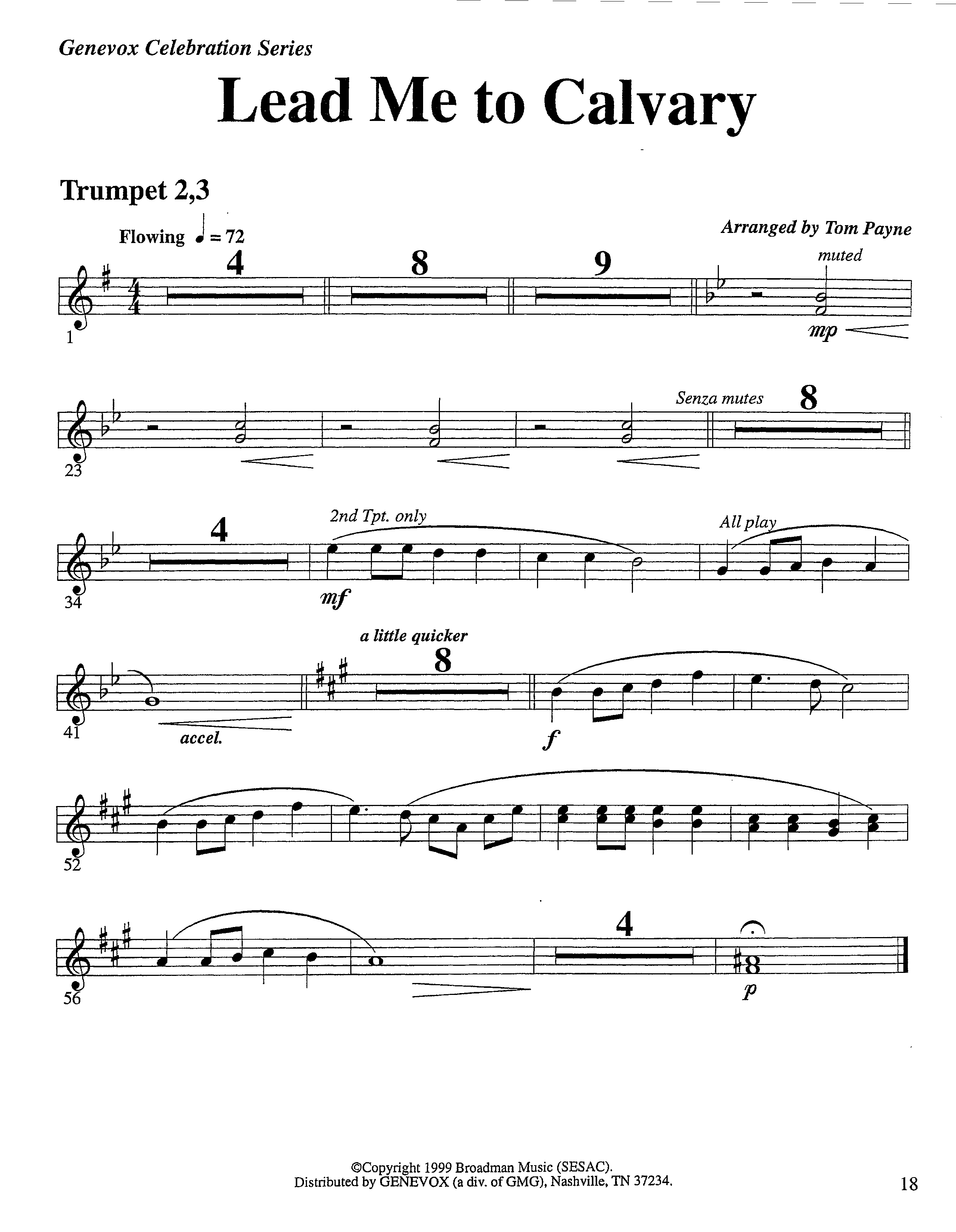 Lead Me To Calvary (Instrumental) Trumpet 2/3 (Lifeway Worship / Arr. Tom Payne)